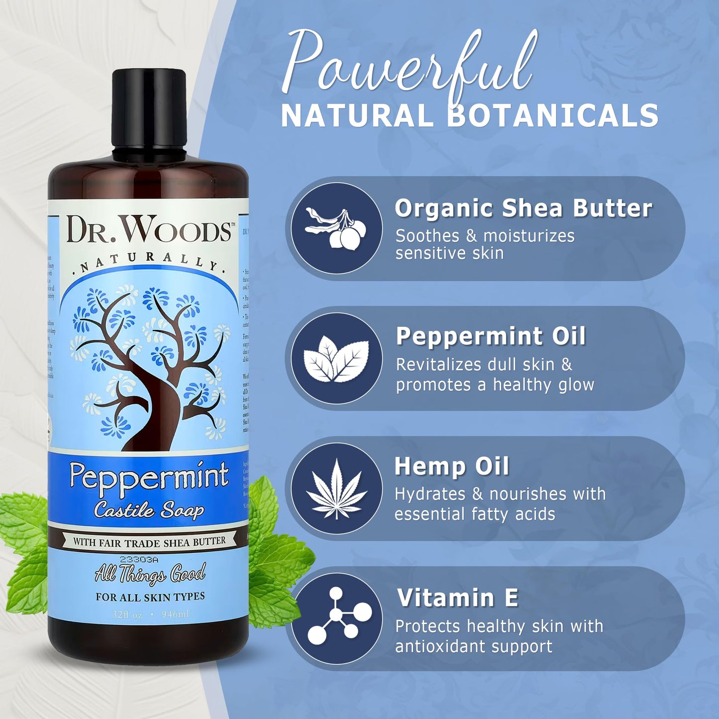 Dr. Woods Peppermint Liquid Castile Soap - Castile Soap with Pure Peppermint Oil, Body Wash for Men and Women, Contains Organic Shea Butter, Natural Beauty & Personal Care Dr. Woods