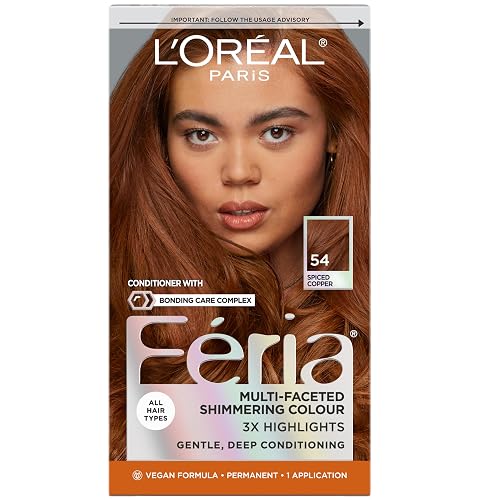 L'Oreal Paris Feria Multi-Faceted Shimmering Permanent Hair Color, High Intensity Hair Dye for 3X Highlights, 54 Spiced Copper, 1 Kit Beauty & Personal Care L'Oreal Paris