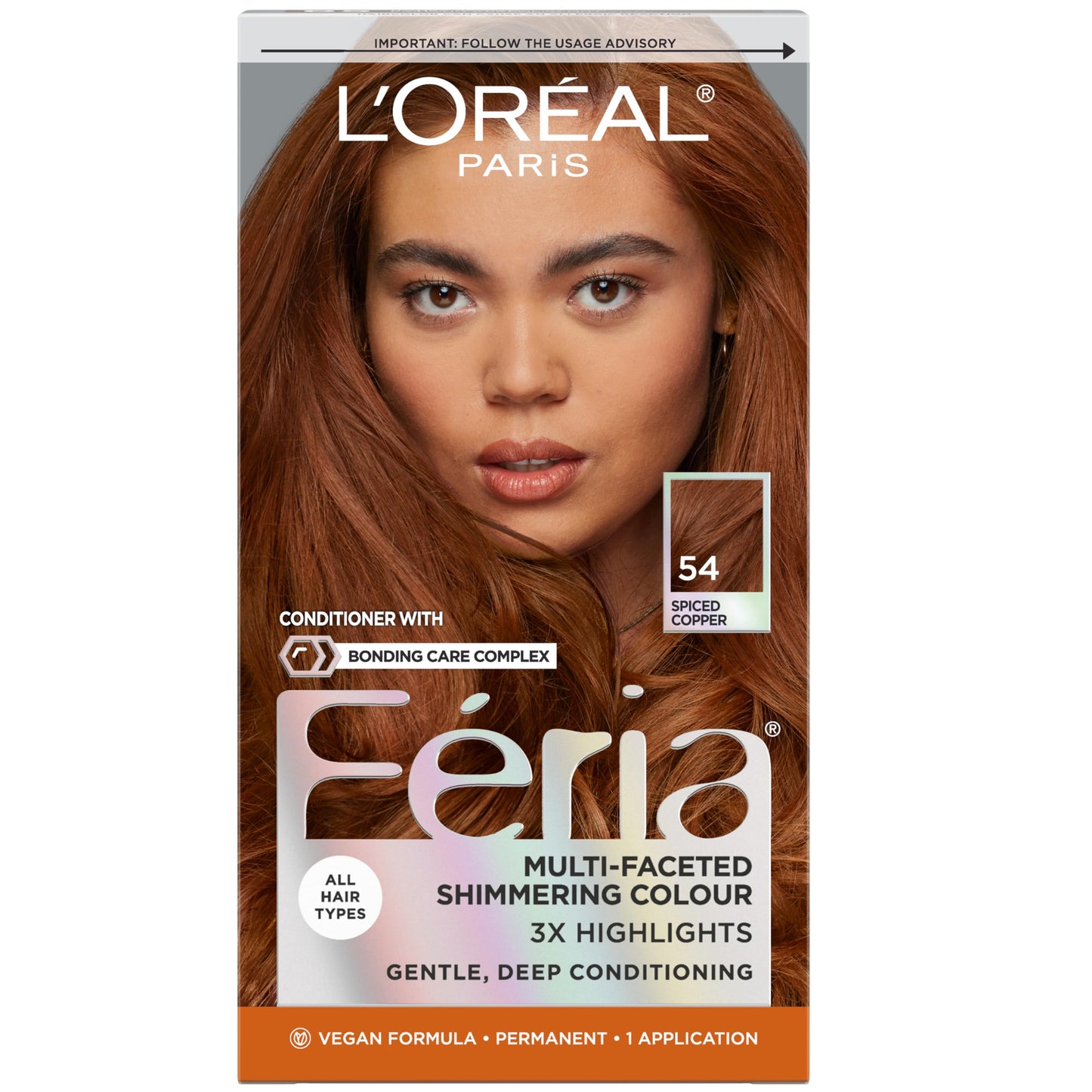L'Oreal Paris Feria Multi-Faceted Shimmering Permanent Hair Color, High Intensity Hair Dye for 3X Highlights, 54 Spiced Copper, 1 Kit Beauty & Personal Care L'Oreal Paris