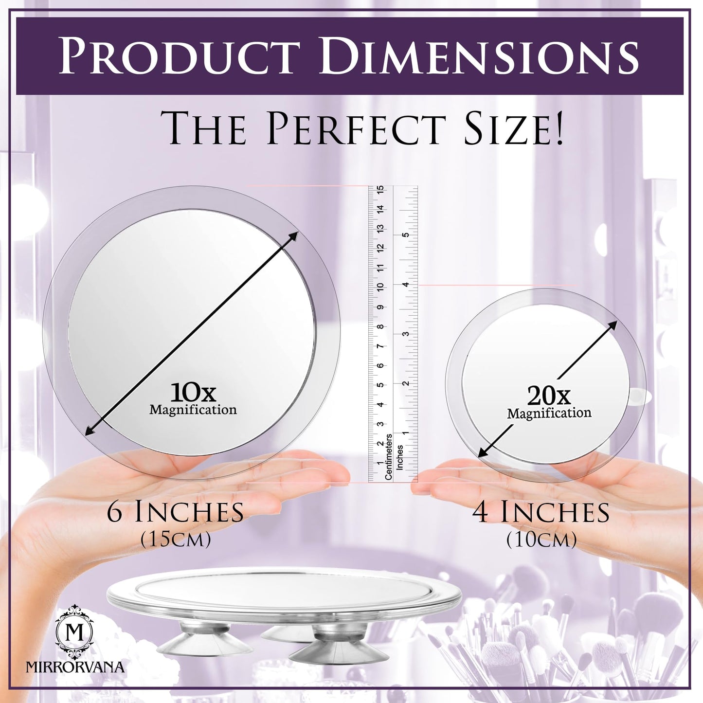 MIRRORVANA 20X & 10X Magnifying Mirror Set with 3 Suction Cups Each - Compact & Travel Ready Mirror for Makeup - Sizes: 6" and 4" Wide Beauty & Personal Care MIRRORVANA