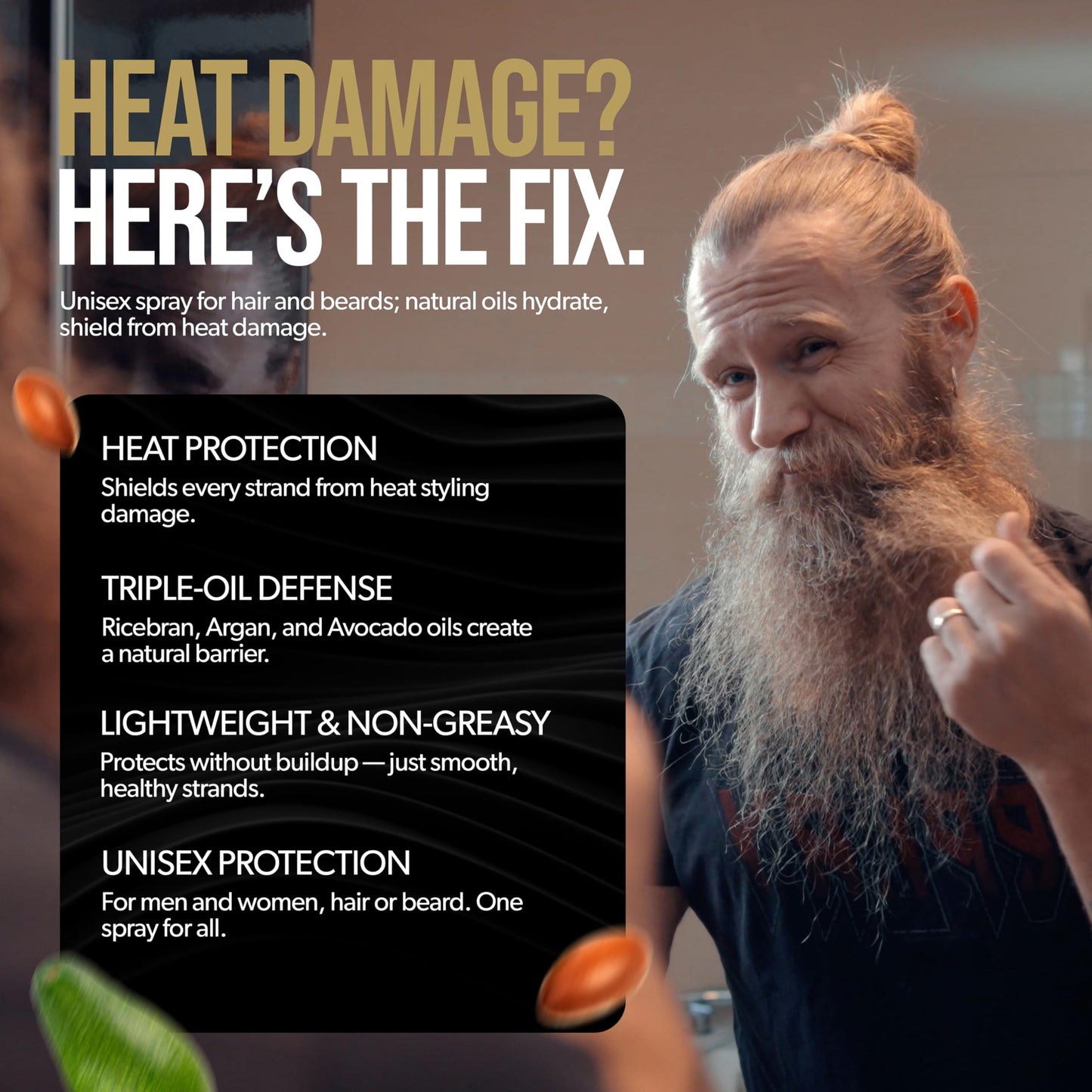 Beard & Hair Heat Protectant Spray - Viking Shield Beard Spray for Men, Protects Hair from Heat Damage of Straightener and Styling - Argan Oil Thermal Beauty & Personal Care The Beard Struggle