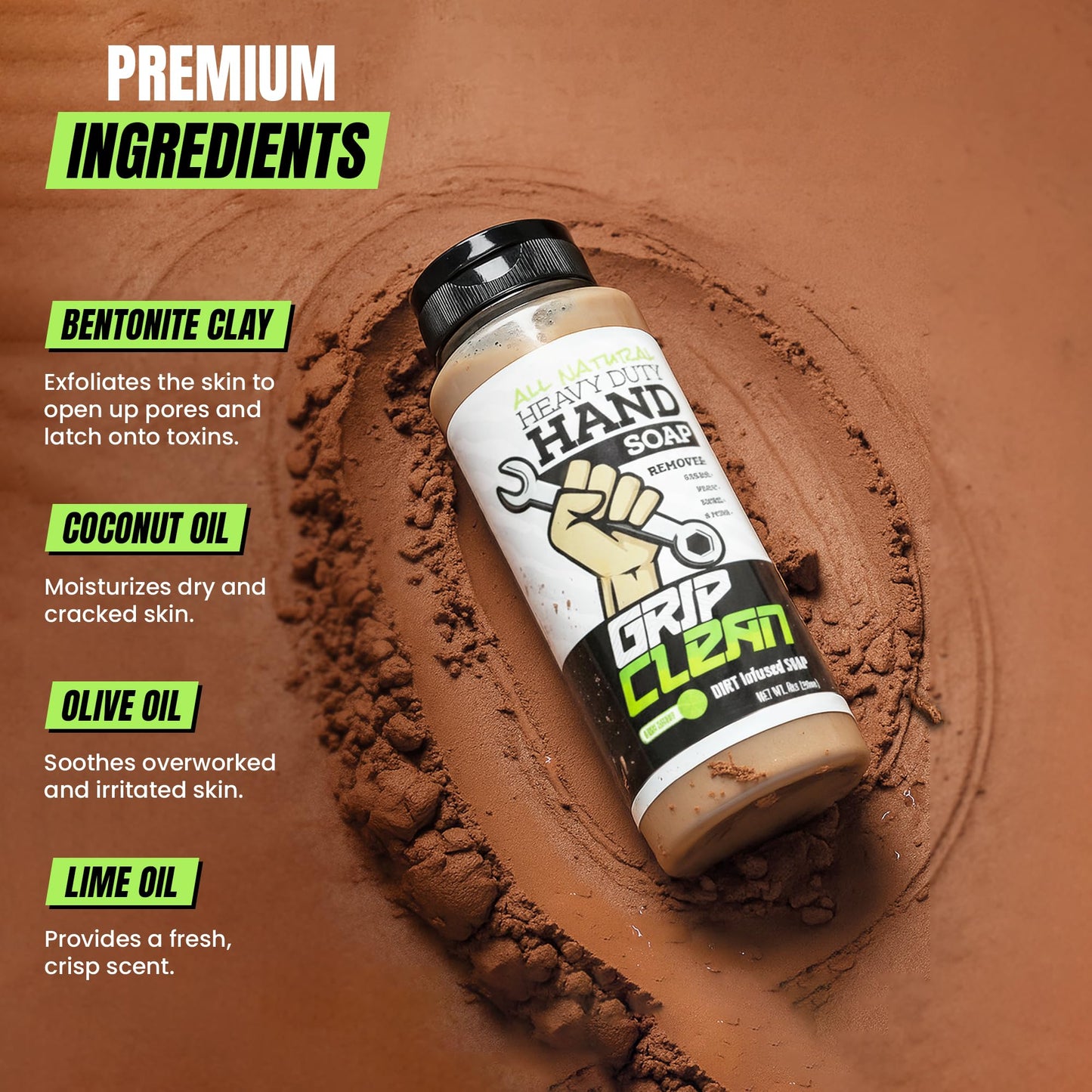 Grip Clean Heavy Duty Hand Cleaner for Mechanics - Natural Pumice & Clay-Infused Technology Removes Grease, Oil & Grime - Moisturizing Liquid Hand Beauty & Personal Care Grip Clean