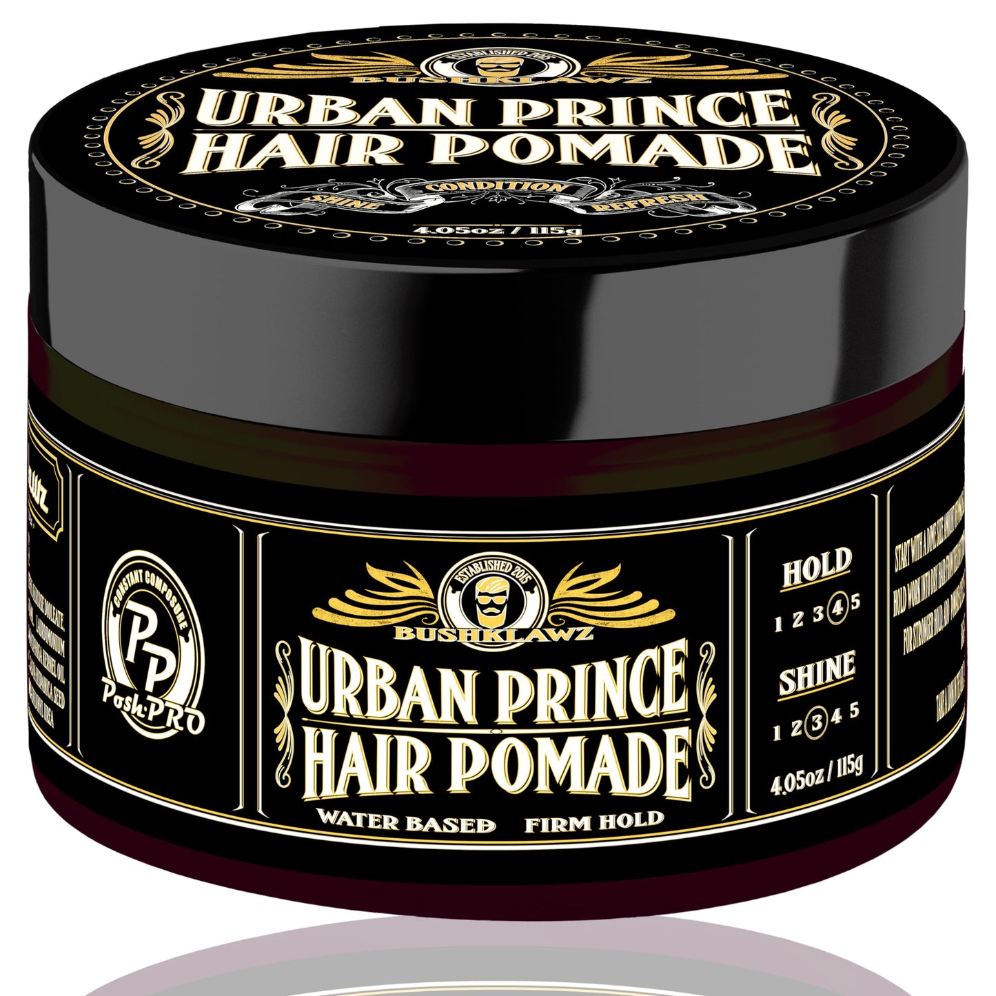 BushKlawz Urban Prince Hair Pomade Water Based Firm Strong Hold Easy to Wash Out Gel Type for Tight Styles Men's Styling Product Barber Approved 115g Beauty & Personal Care BushKlawz