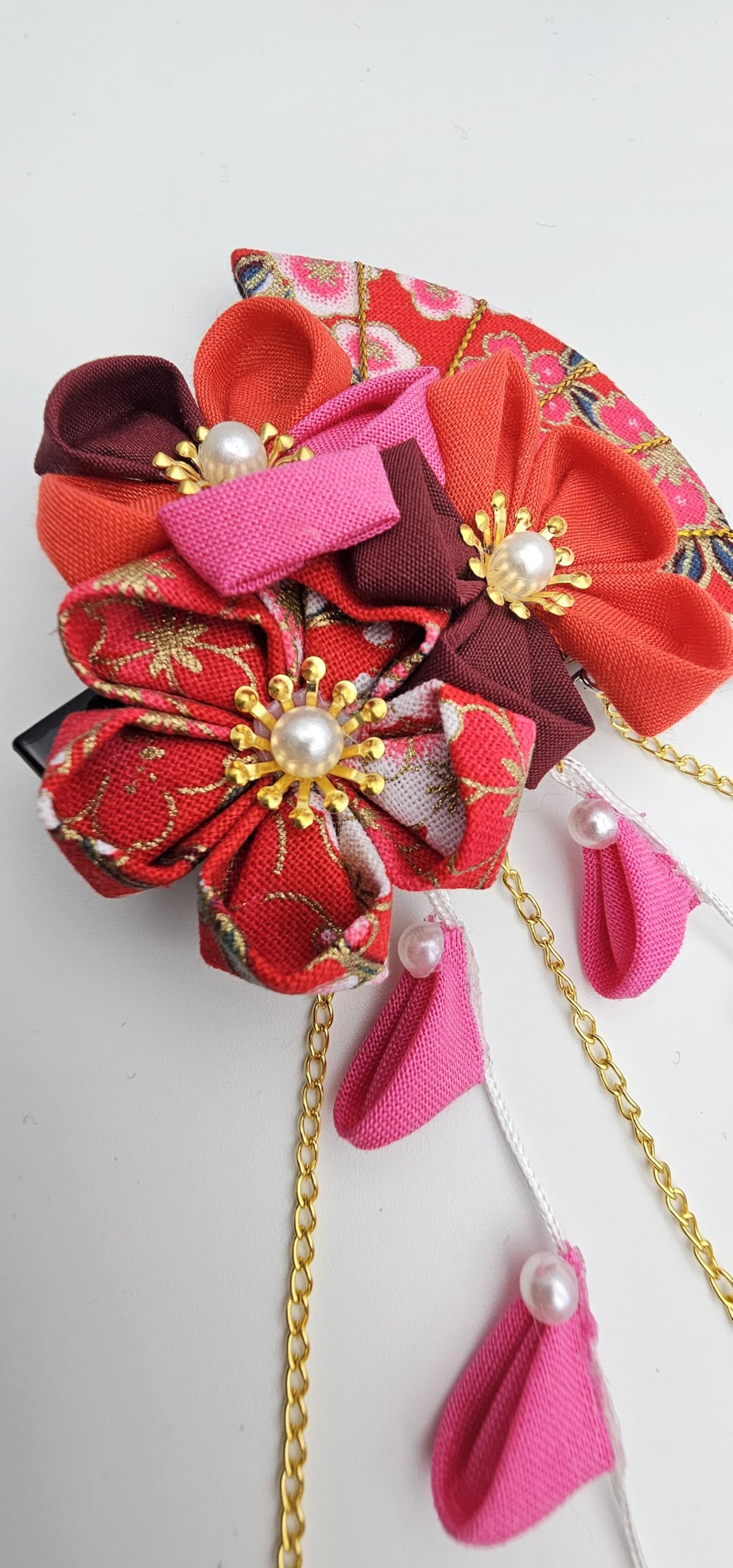 CRB Fashion Womens Japanese Kimono Flower HairclipHair Tie Band Clip (Multi Red) Beauty & Personal Care CRB Fashion