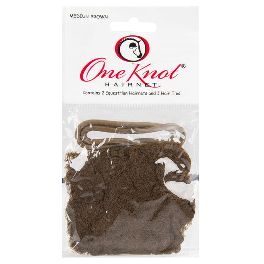 One Knot HAIRNET with 2 Comfort Equestrian Hairnets and 2 Matching Hairties, Medium Brown