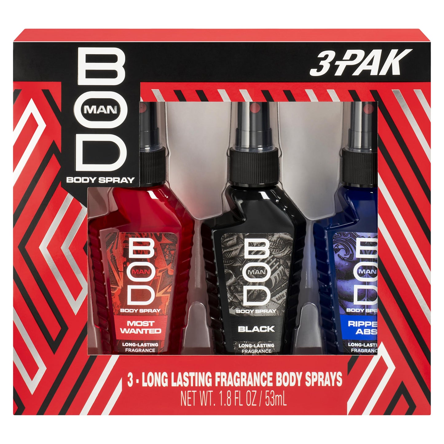 BOD man Body Spray Gift Set, Black, Really Ripped Abs, Most Wanted, 3 Piece Beauty & Personal Care BOD man