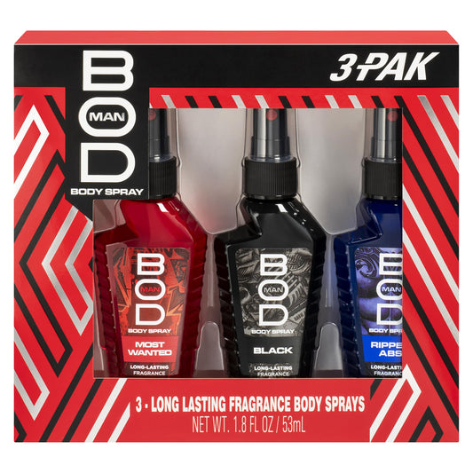 BOD man Body Spray Gift Set, Black, Really Ripped Abs, Most Wanted, 3 Piece Beauty & Personal Care BOD man