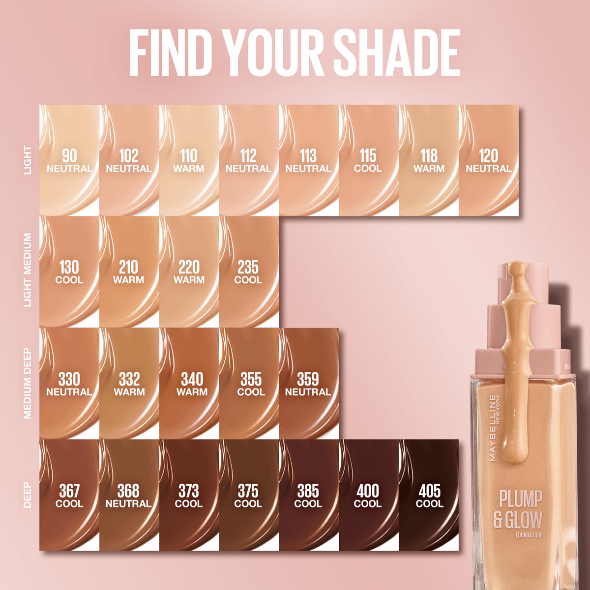 Maybelline Lifter Plump & Glow Foundation, Liquid Foundation with 2% Niacinamide + Hyaluronic Acid, Plumping and Brightening Face Makeup, 130, 1 Count