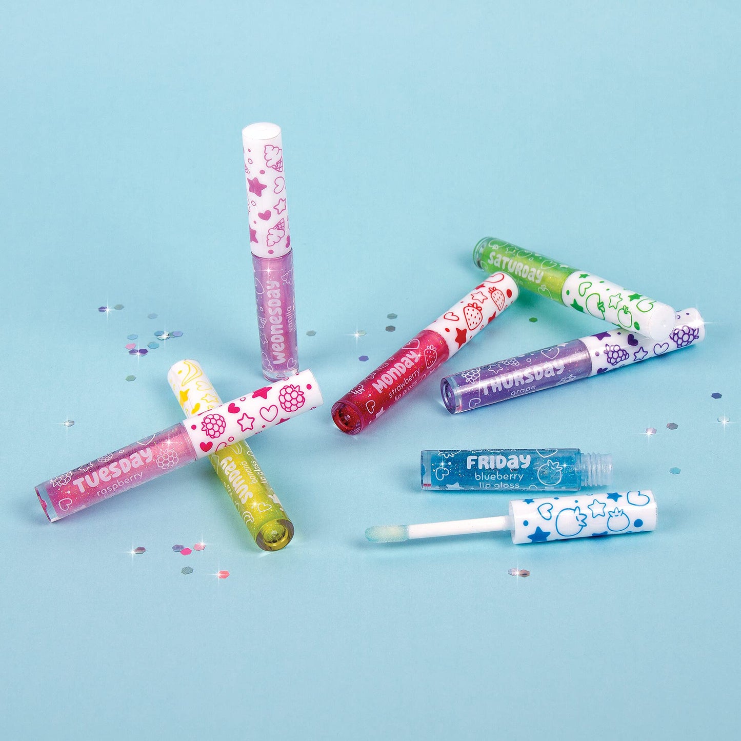 Make It Real 3C4G 7 Days Glitter Lip Gloss - Flavored Lip Gloss Set for Girls - Strawberry, Raspberry, Vanilla and More! - 7 Piece Lip Gloss Kit Beauty & Personal Care Make It Real