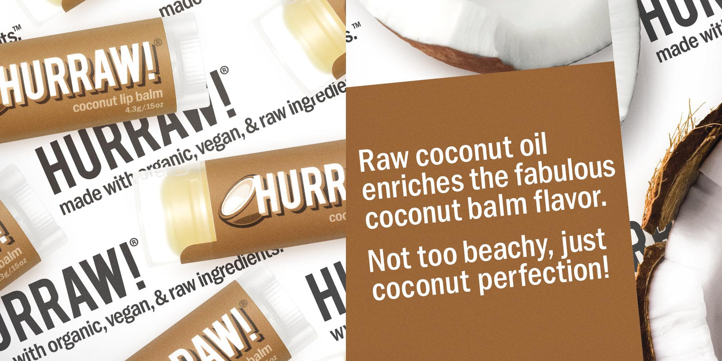 Hurraw! Coconut Lip Balm, 2 Pack: Organic, Certified Vegan, Cruelty and Gluten Free. Non-GMO, 100% Natural Ingredients. Bee, Shea, Soy and Palm Free. Beauty & Personal Care HURRAW!