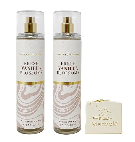 Bath & Body Works Fresh Vanilla Blossoms - Pack of Two - Fragrance Mist With Wild Jasmine Soap. Beauty & Personal Care Bath & Body Works