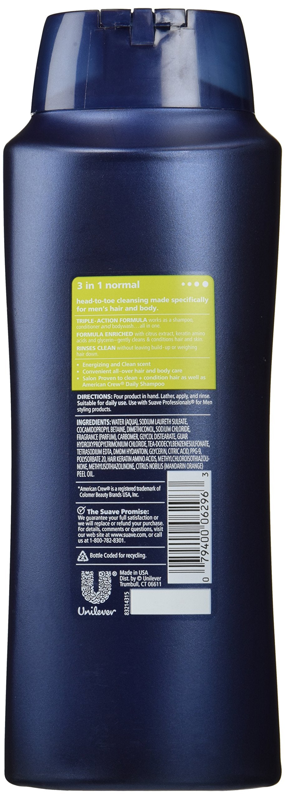 Suave Men 3 in 1 Shampoo Conditioner and Body Wash Citrus Rush 28 Fl oz(Pack of 2)