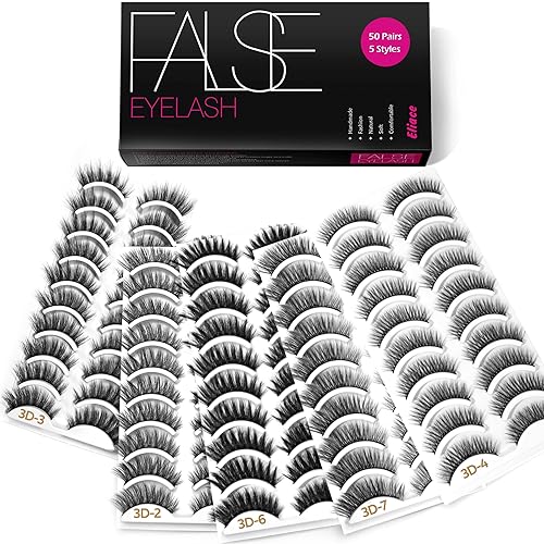Eliace Eyelashes, (50 Pairs,5 Styles) Luxurious Faux Mink Lashes Natural Look Wispy Fluffy Handmade Cat Eye False Lash Pack, False Eyelashes Set, Fake Beauty & Personal Care Eliace