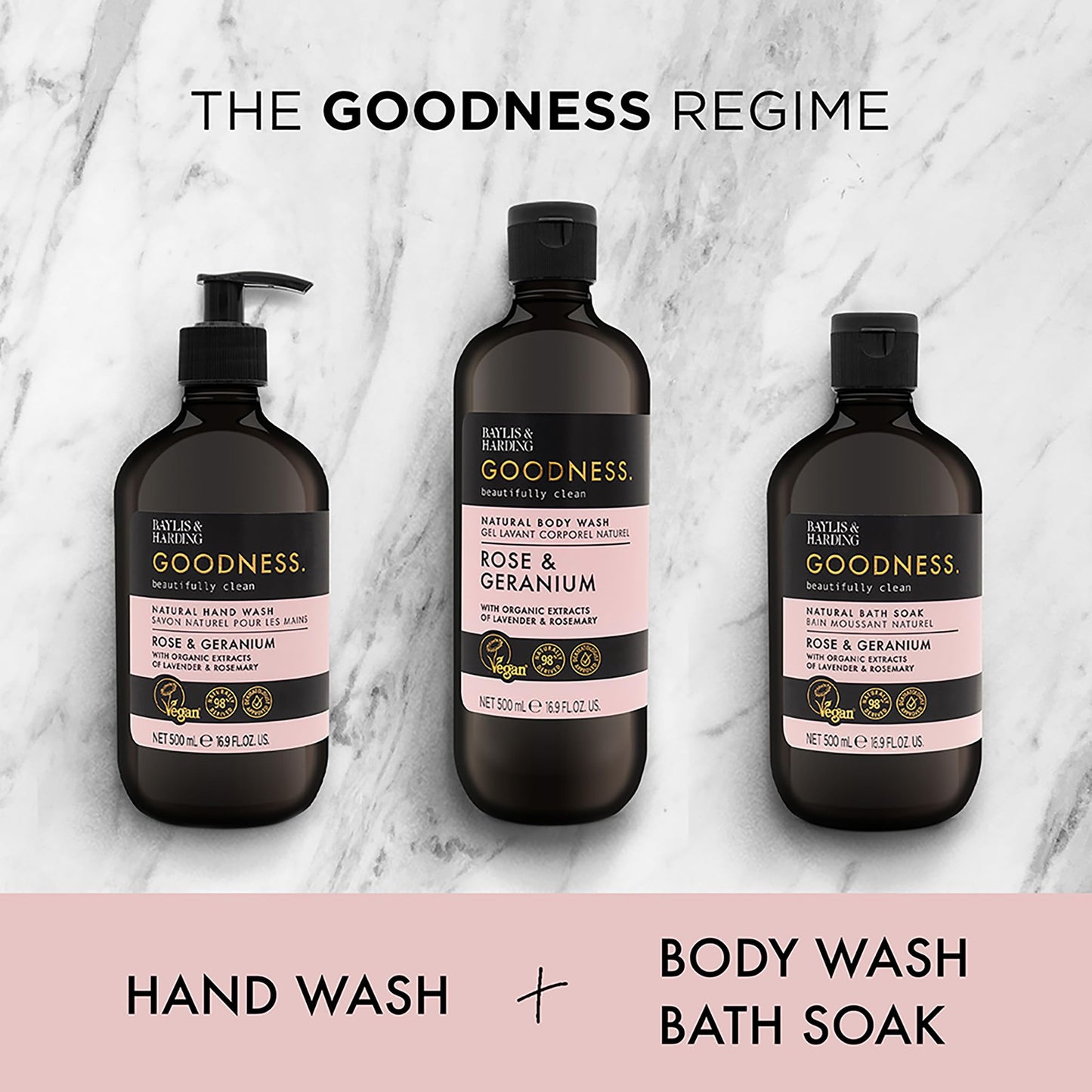 Baylis & Harding Goodness Rose & Geranium Natural Bath Soak 16.9 fl. oz (Pack of 3) - Biodegradable Formula - Vegan Friendly Beauty & Personal Care Baylis & Harding