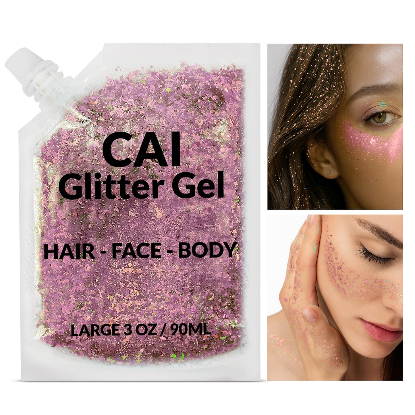 Face, Body & Hair Glitter Gel - Halloween Glitter for Kids and Women - 3 Oz Cosmetic-Grade Gel w/Moon & Stars for Festivals & Halloween Party, Easy Beauty & Personal Care CAI BEAUTY NYC