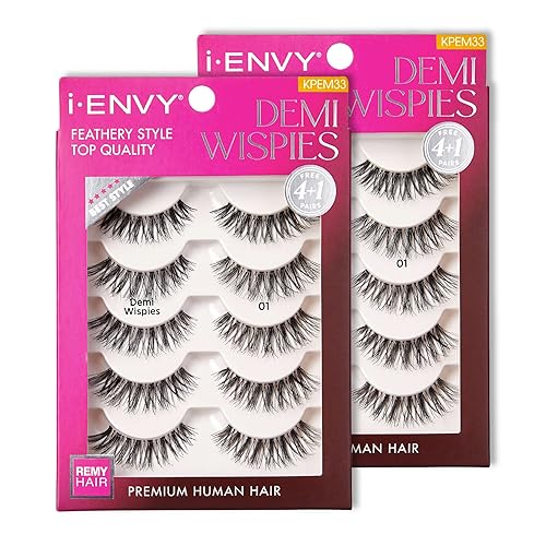 i-ENVY 10 Pairs Demi Wispies False Lashes (2 Pack), Premium Quality 100% Human Hair, Fluffy Feathered Eyelashes With Volume & Curl, Natural Look… Beauty & Personal Care i•ENVY