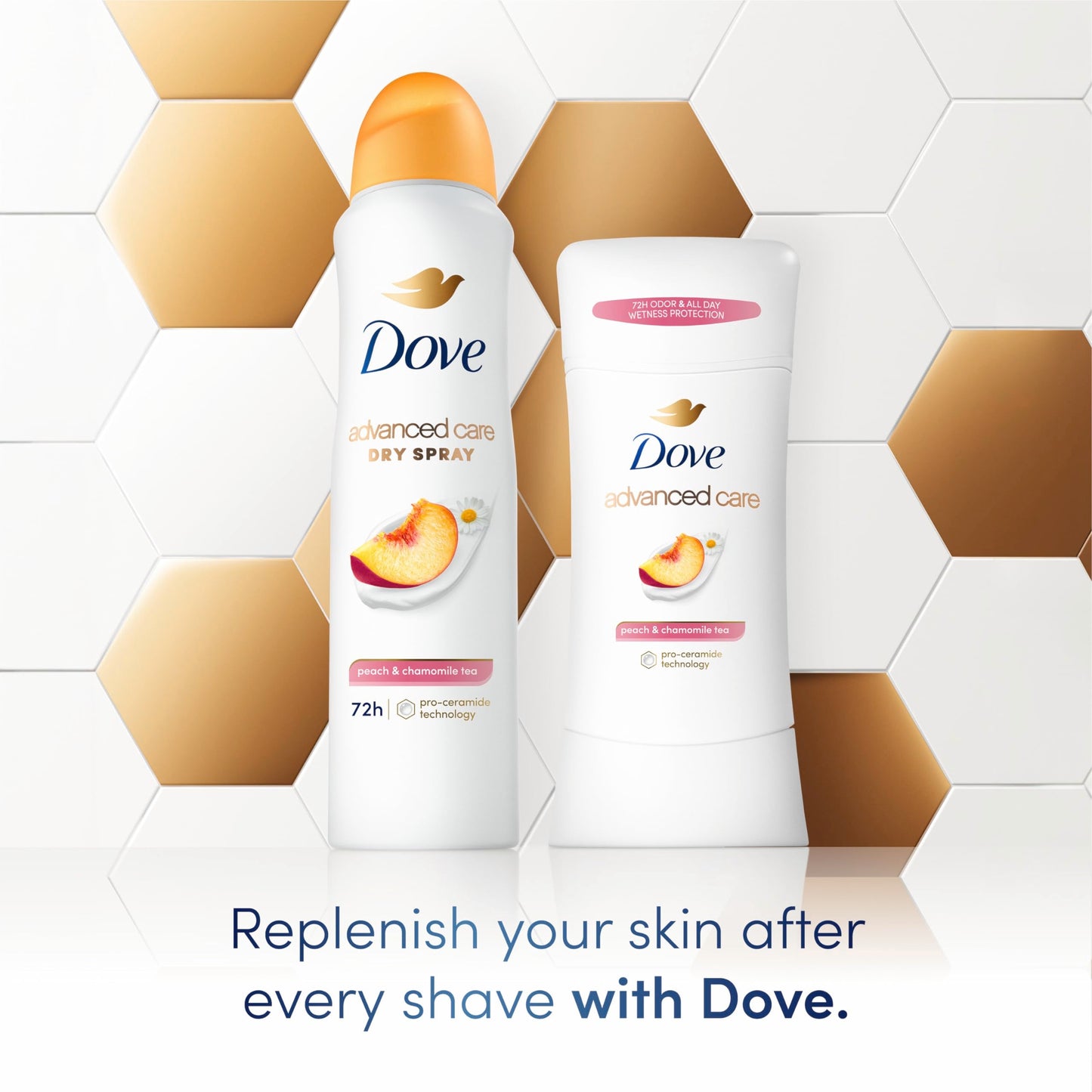 Dove Advanced Care Antiperspirant Deodorant Stick Peach & Chamomile Tea 4 Count for helping your skin barrier repair after shaving 72 hour odor Beauty and Personal Care Dove