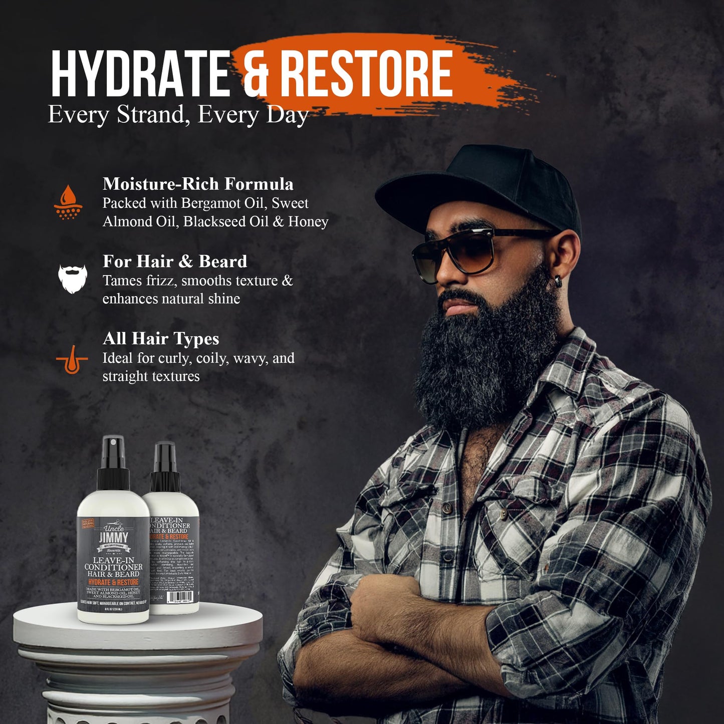 Uncle Jimmy Products Leave-In Conditioner for Healthy Beard Growth, Softening Hair, Hydrating Skin, and Eliminating Dandruff - 8 Fl Oz Beauty & Personal Care Uncle Jimmy