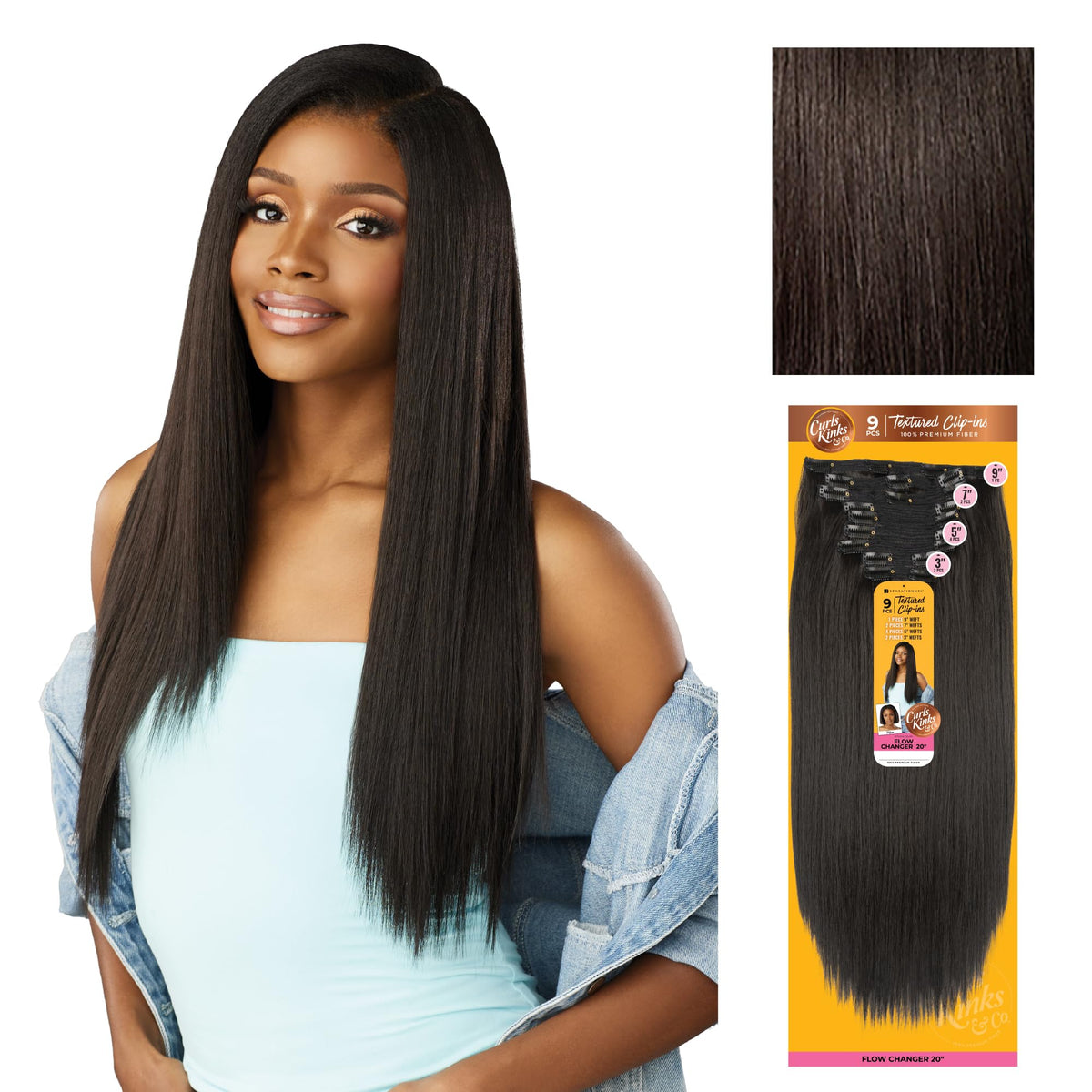 Sensationnel Curls Kinksandco Clip in-Flow Changer,20 inch, 2 DARKBROWN