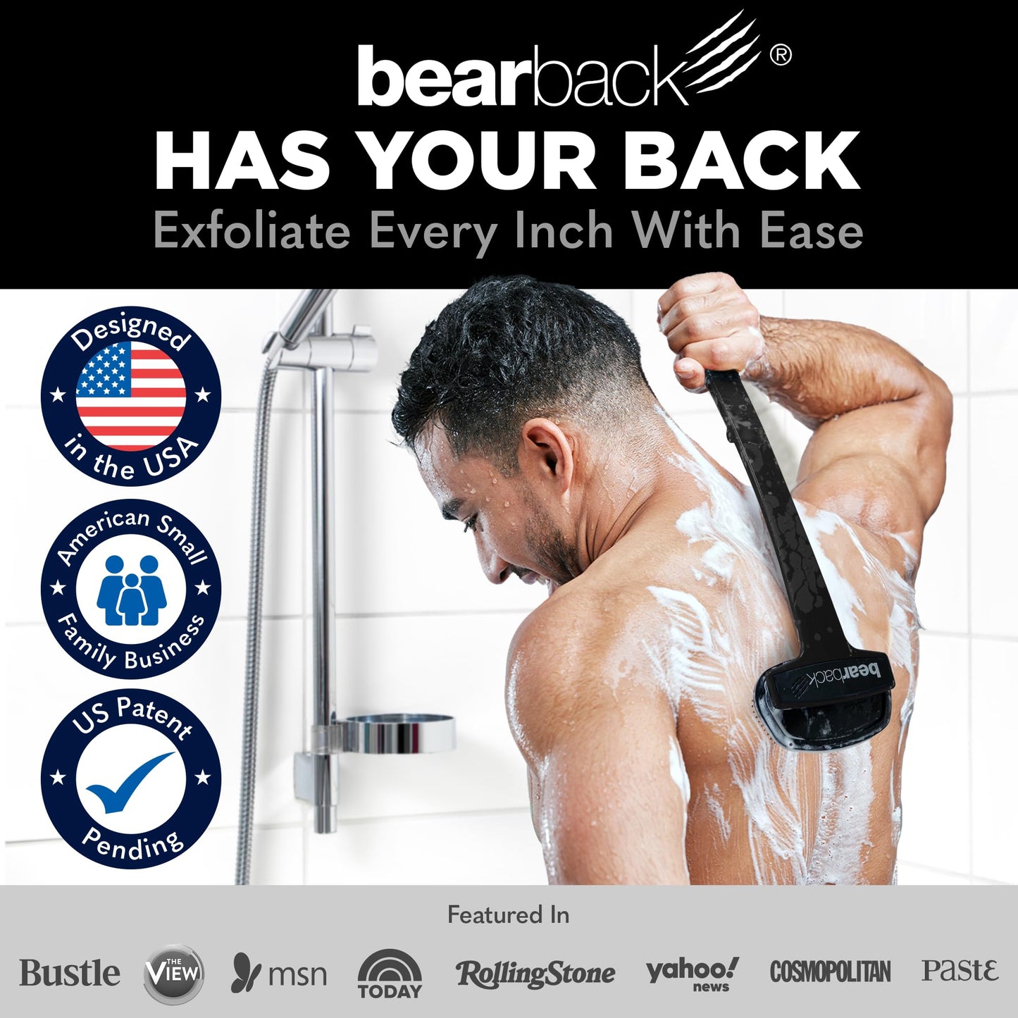 Bearback Silicone Body Scrubber with Extendable Handle - Back Scrubber for Shower, Men & Women - Removable Soft Brush, Gentle, Hygienic & Easy to Use Beauty and Personal Care bearback