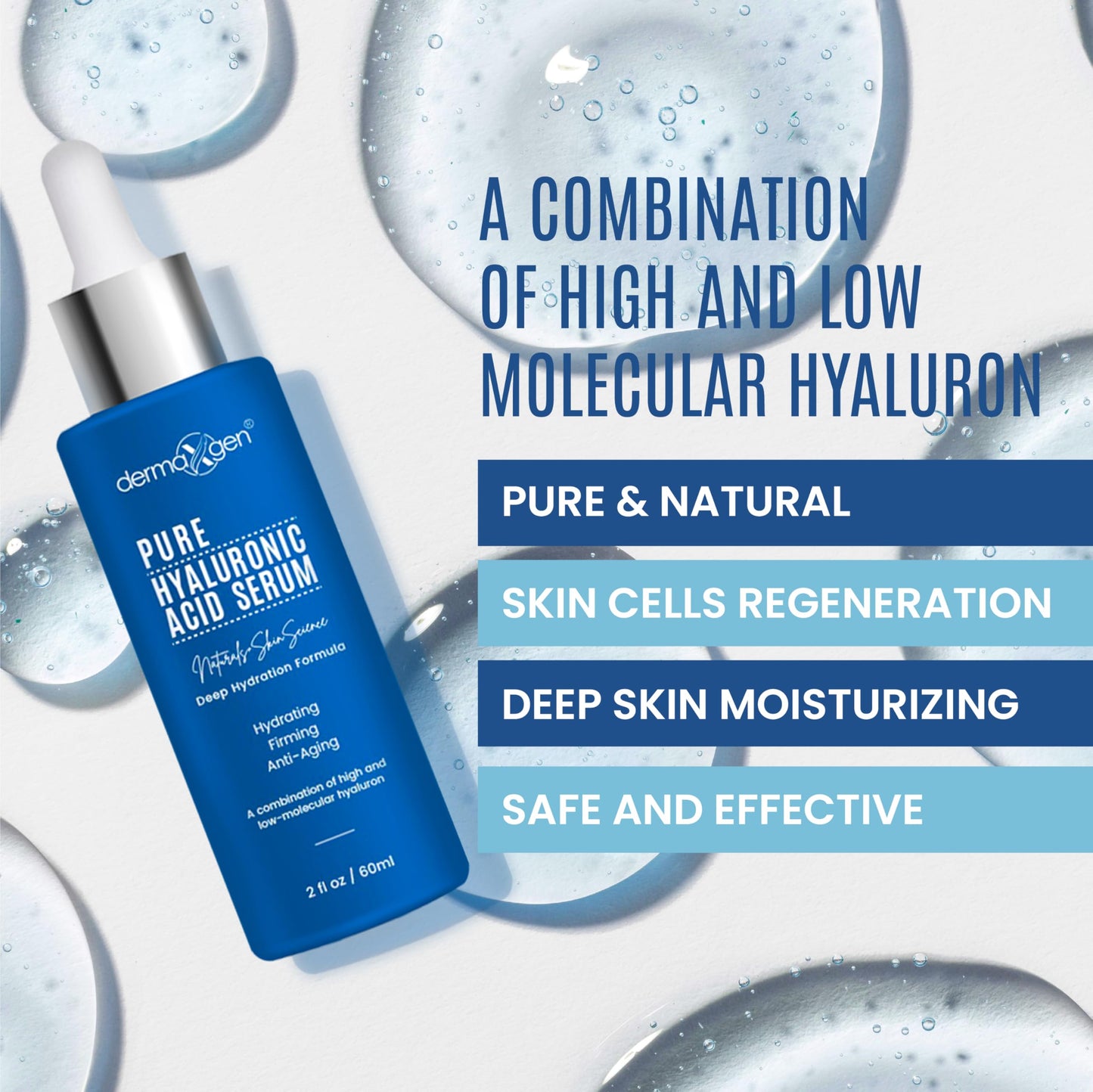 Dermaxgen Hyaluronic Acid Serum for Face & Eyes for Anti-Aging, Moisturizing, Antioxidant & Wrinkle Treatment. Best Hydrating Pure Facial Serum Beauty & Personal Care DERMAXGEN