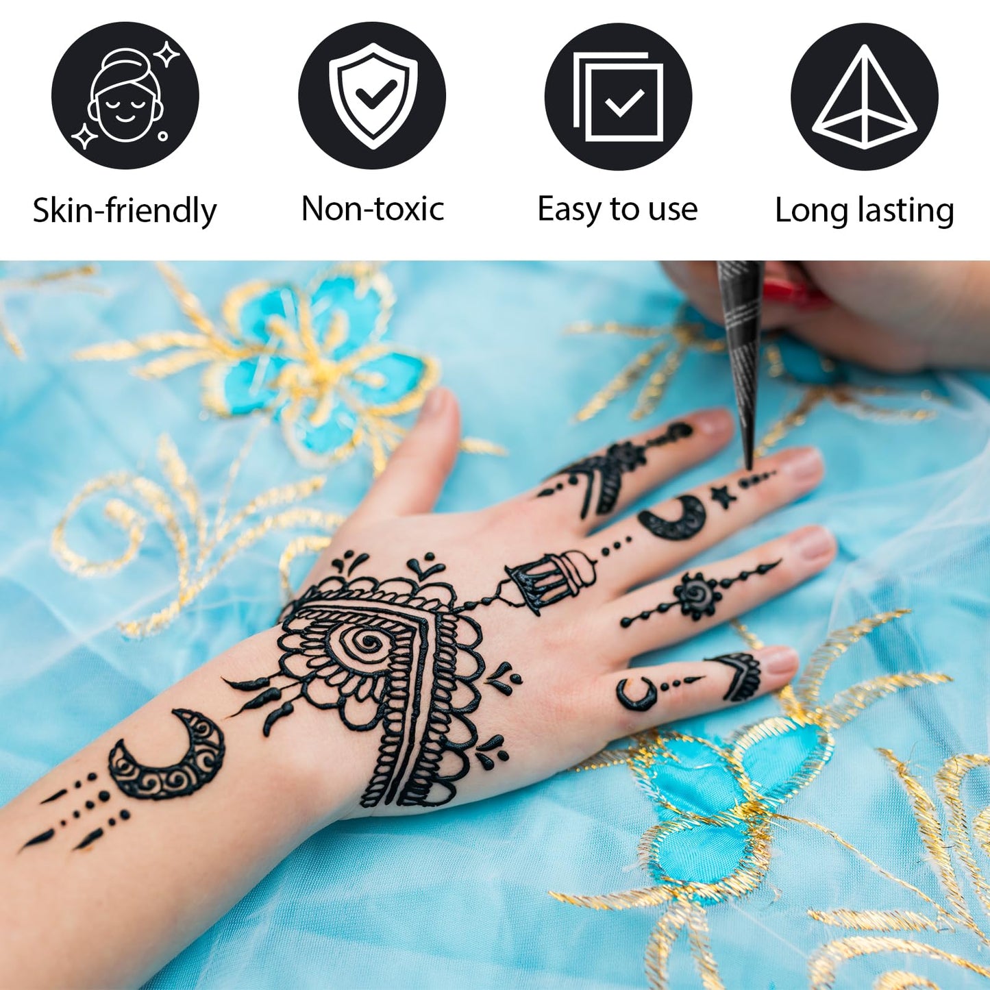 7 Pcs Temporary Tattoo Cone Kit, Tattoo Cones 3 Color (2 Black,2 Cherry Red,3 Reddish-Brown) ?India Body Art Skin Paint Tattoos Paste for Women, Men Beauty and Personal Care InkForge
