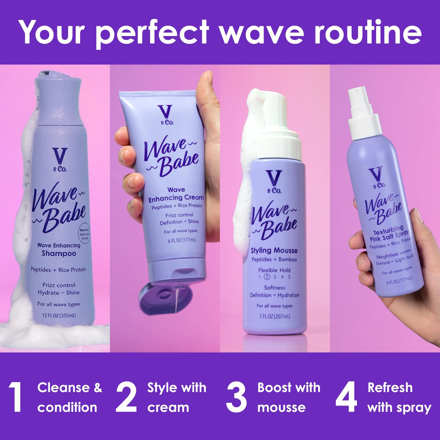 V&Co. Wave Babe Styling Mousse - Hair Mousse for Wavy Hair, Frizz Control & Volume - Lightweight Flexible Hold,Hydrating Hair Styling Product Beauty & Personal Care V&CO