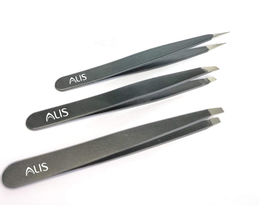Ali's 3 Pieces Durable Stainless Steel Slant Pointed Flat-Tip Tweezer for Eyebrow Face Nose Hair Removal (Black) Beauty and Personal Care Alis