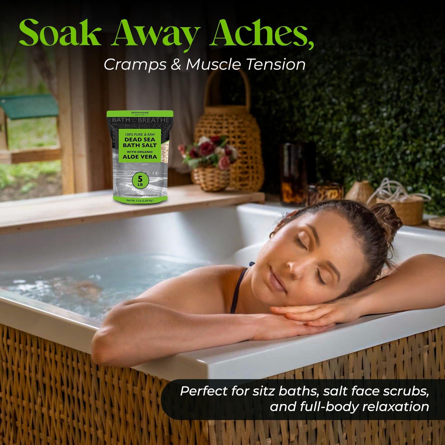 Aromasong 5 lbs Raw Dead Sea Salt with Organic Aloe Vera, not Cleaned, Still Contains All Dead sea Minerals Including Dead sea Mud, Fine Medium Grain Beauty and Personal Care Aromasong