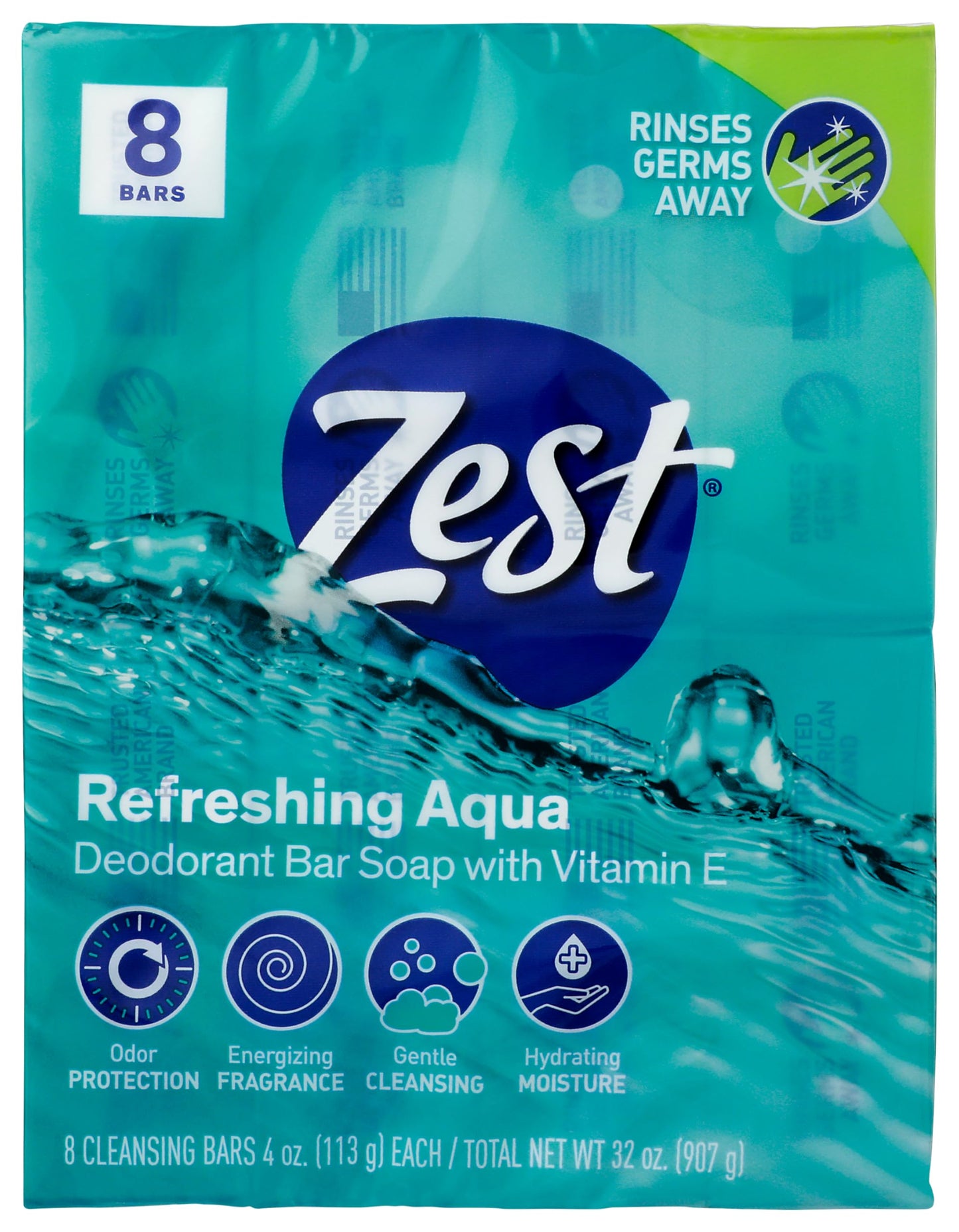 Zest 8-Bar Bath Size Soap, Aqua, 4 Ounce per bar, 8 bars, 32 Ounce Beauty & Personal Care Zest