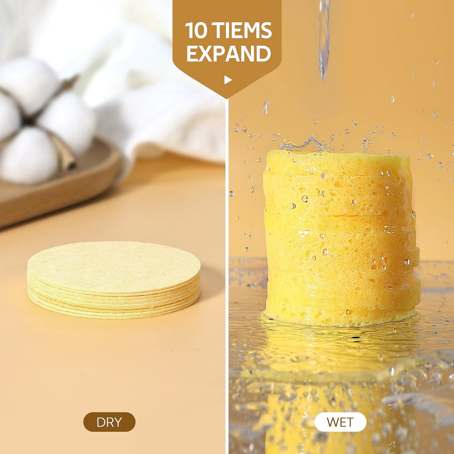 GAINWELL 50-Count Compressed, GAINWELL Cellulose, 100% Natural Cosmetic Spa Sponge for Facial Cleansing, Exfoliating Mask, Makeup Removal Beauty and Personal Care GAINWELL