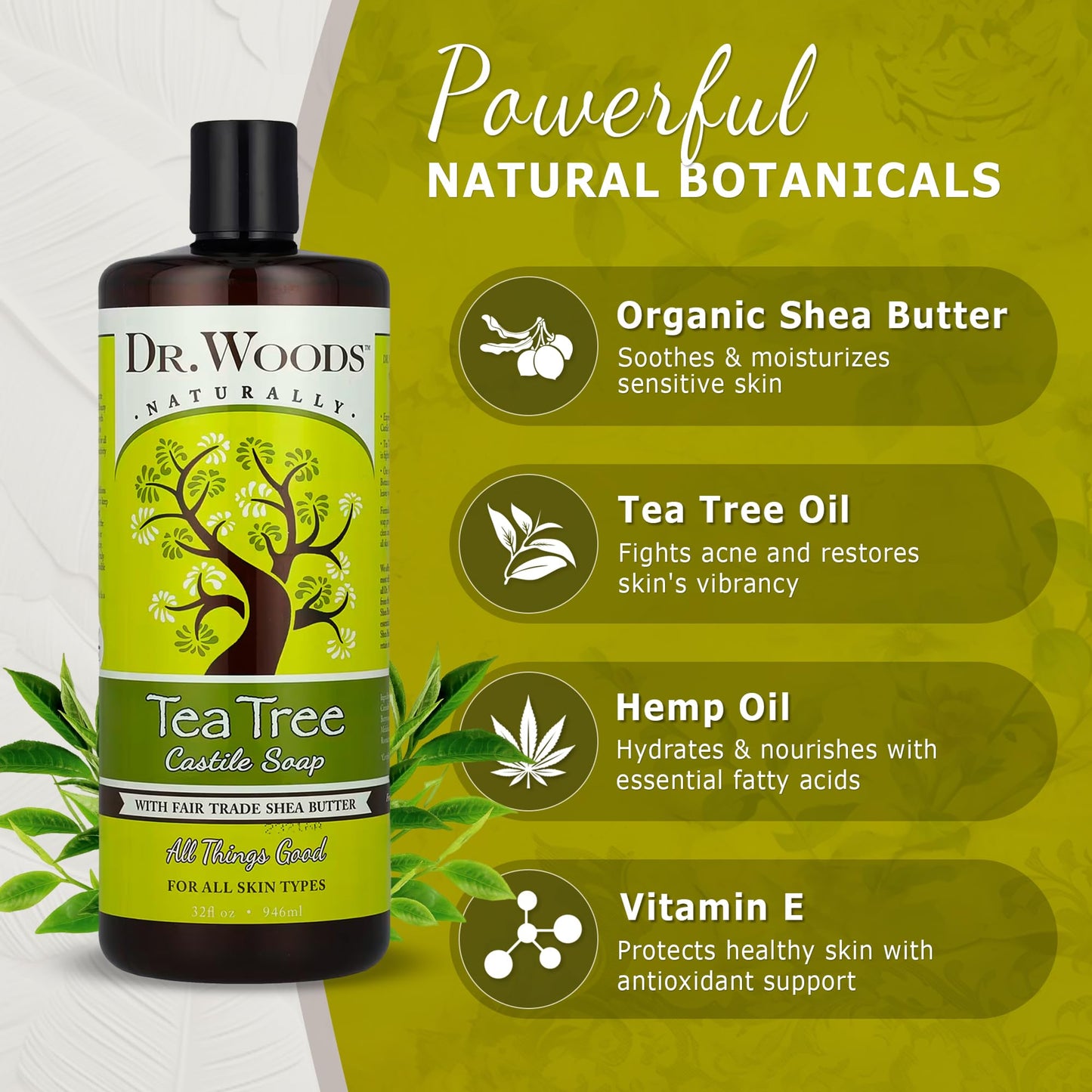 Dr. Woods Tea Tree Liquid Castile Soap - Castile Soap with Pure Tea Tree Oil, Body Wash for Men and Women, Contains Organic Shea Butter, Natural Beauty & Personal Care Dr. Woods