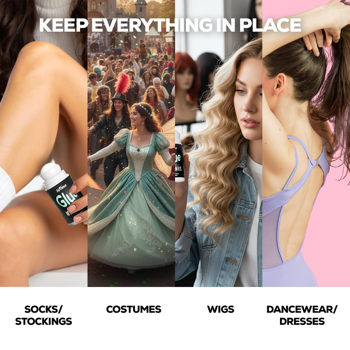 So Danca Glue-teus Maximus Roll-On Body Adhesive - Hypoallergenic, Sweat-Resistant Body Glue for Dancers, Costumes, Cosplay, Stagewear, Leotards &