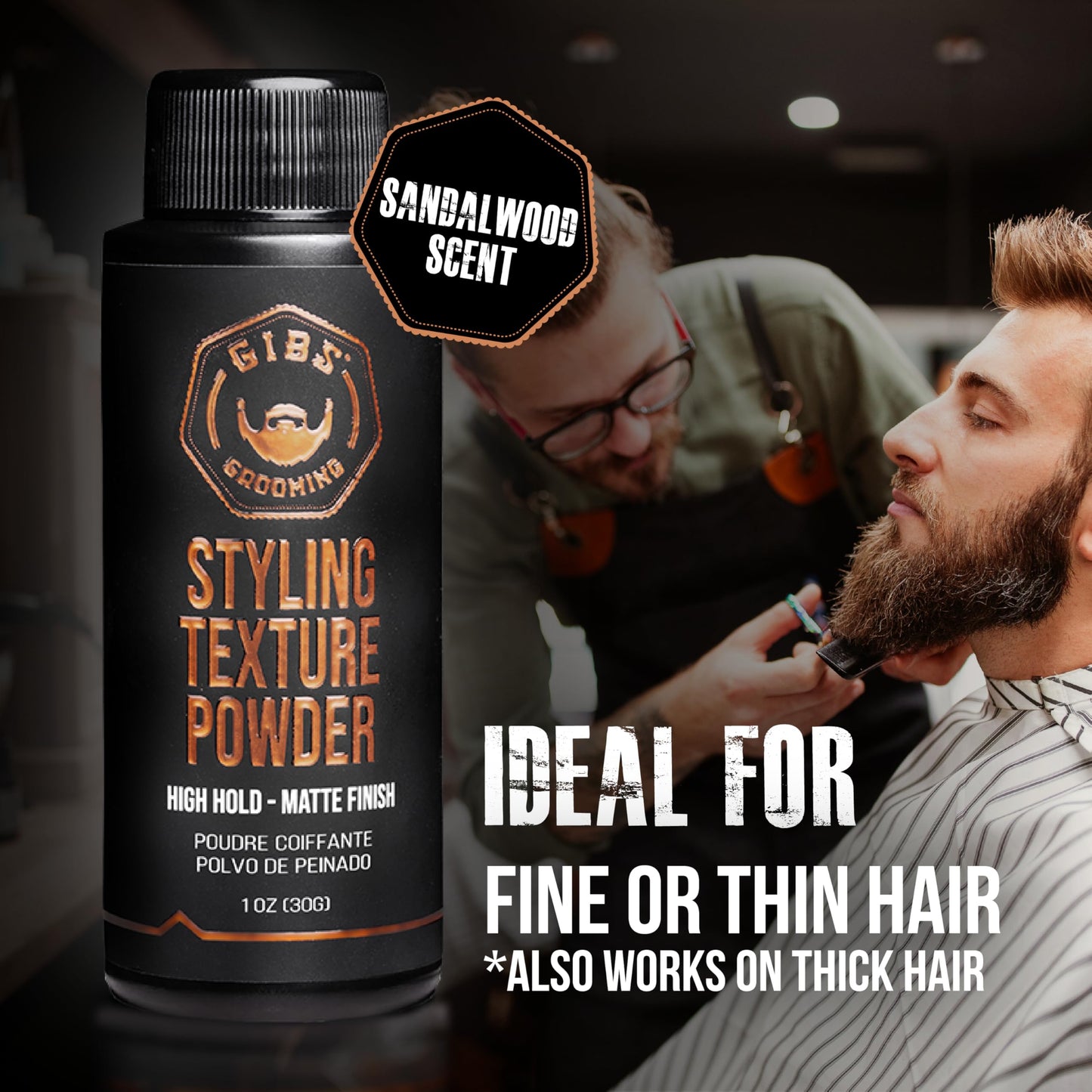 GIBS Grooming - Styling Texture Powder for Men and Women - High Hold - Matte Finish - All Hair Types - Texture, Volume, Grip - Silica - Sandalwood Beauty & Personal Care GIBS