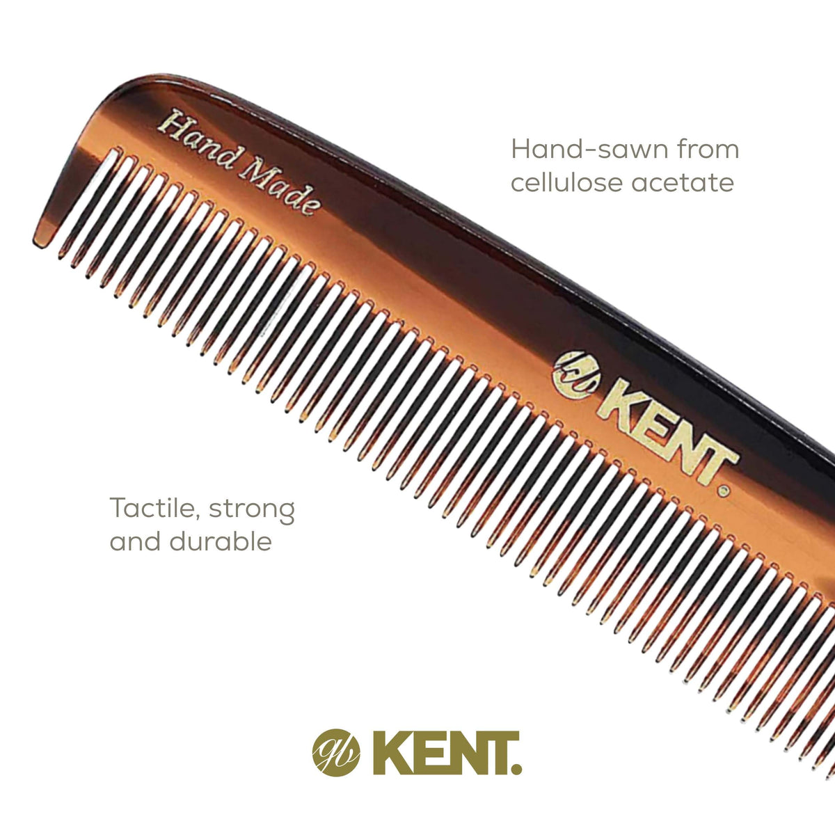 Kent 7T Handmade All Fine Tooth Pocket Comb for Men, Hair Comb Straightener for Everyday Grooming Styling Hair, Mustache and Beard, Use Dry or with