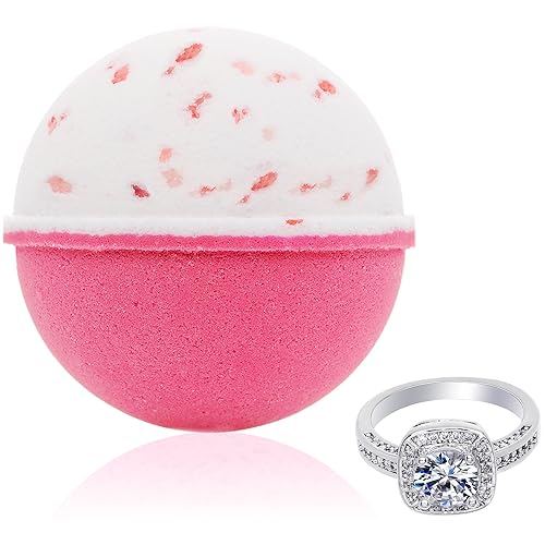 Bath Bomb with Surprise Size Ring Inside - Pink Himalayan Sea Salt Extra Large 10 oz. Bath Bombs with Jewelry - Hand Made in USA - Perfect for Spa… Beauty & Personal Care Jackpot Candles
