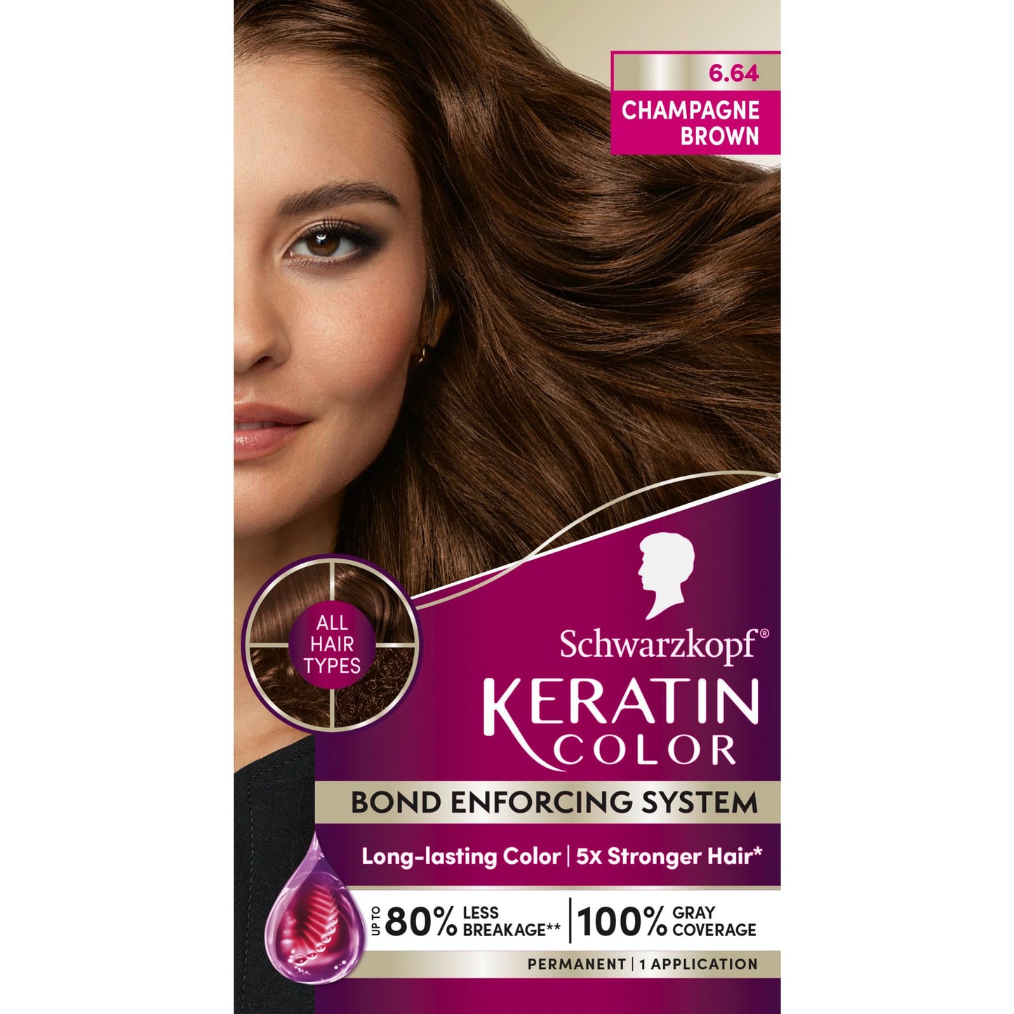 Schwarzkopf Keratin Permanent Hair Dye Cream, 6.64 Champagne Brown, Professional Quality Color for Up to 100% Gray Coverage, Bond Enforcing System Beauty & Personal Care Schwarzkopf