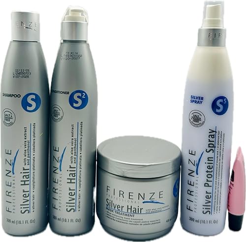 Firenze Professional Silver Hair Shampoo 10.1 oz, Conditioner10.1 oz, Mask Treatment 13.5 oz + SIlver Hair Protein Spray 10.1 fl oz Free Lip Gloss Beauty & Personal Care Firenze Professional