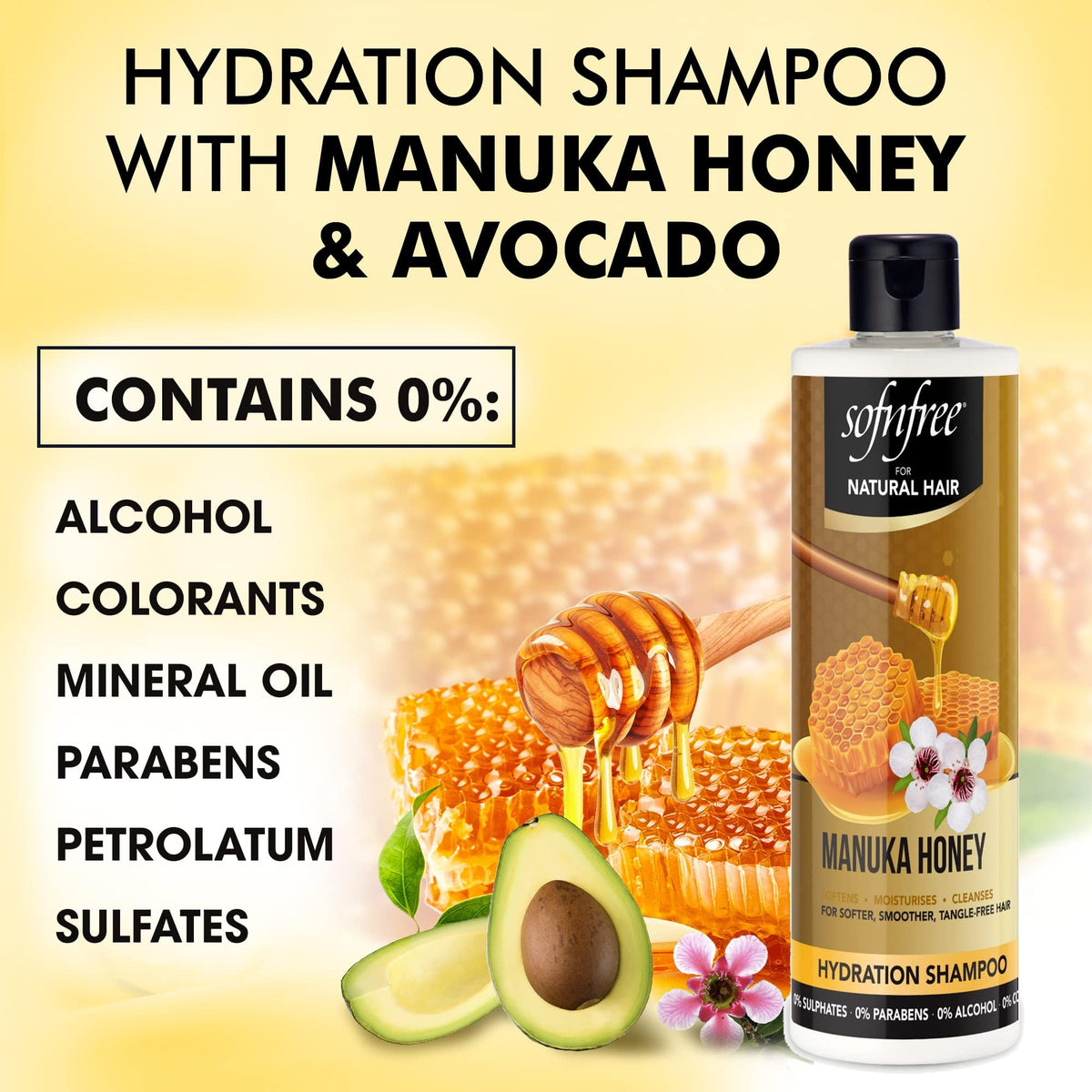 Sofn’free Hydration Manuka Honey Shampoo, Curly Hair - 11.83 fl oz, 3 Pack