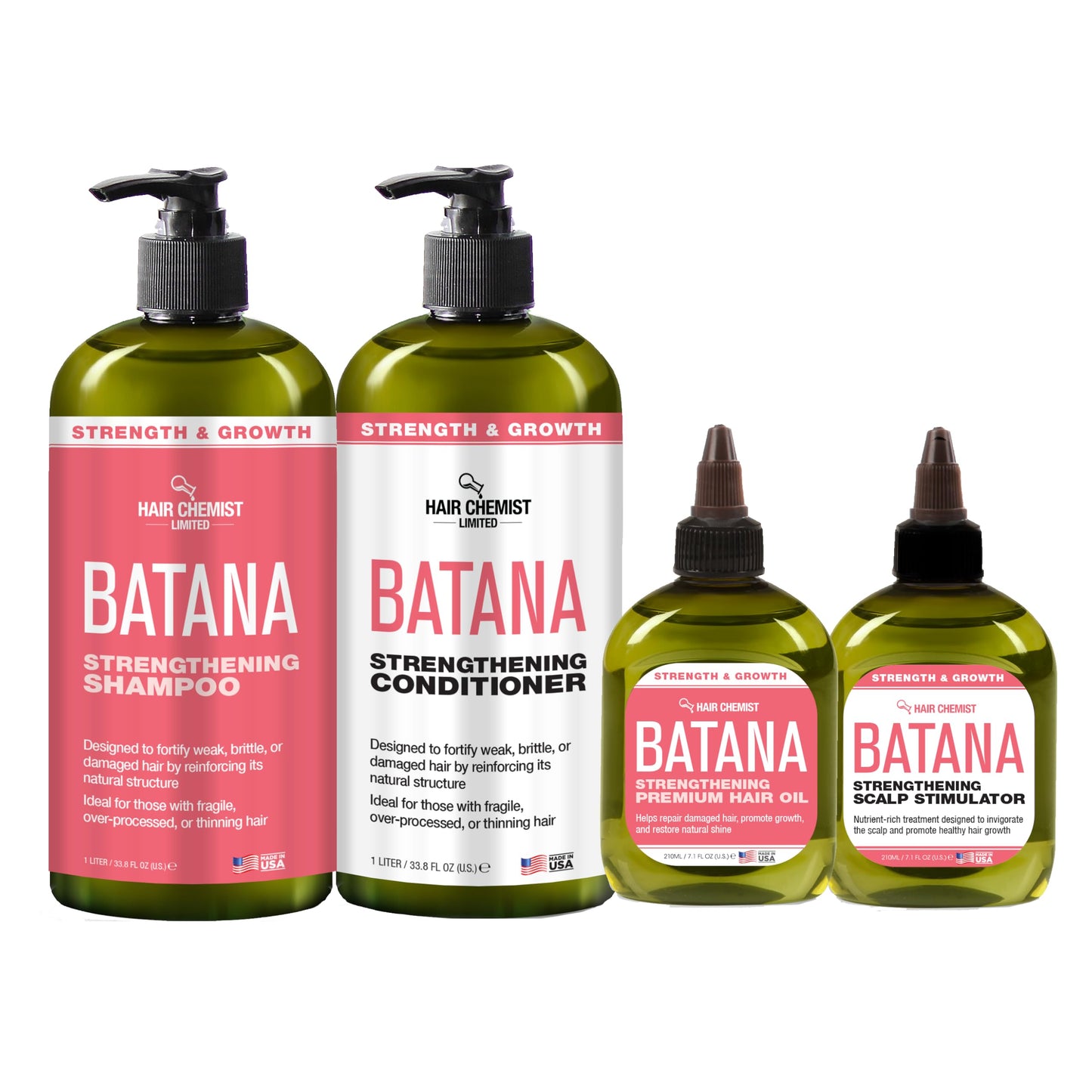 Hair Chemist Batana Strengthening 4-PC Shampoo & Conditioner Collection - Includes 33.8oz Shampoo, 33.8oz Conditioner, 7.1oz Hair Oil AND 7.1oz Scalp Beauty & Personal Care Hair Chemist