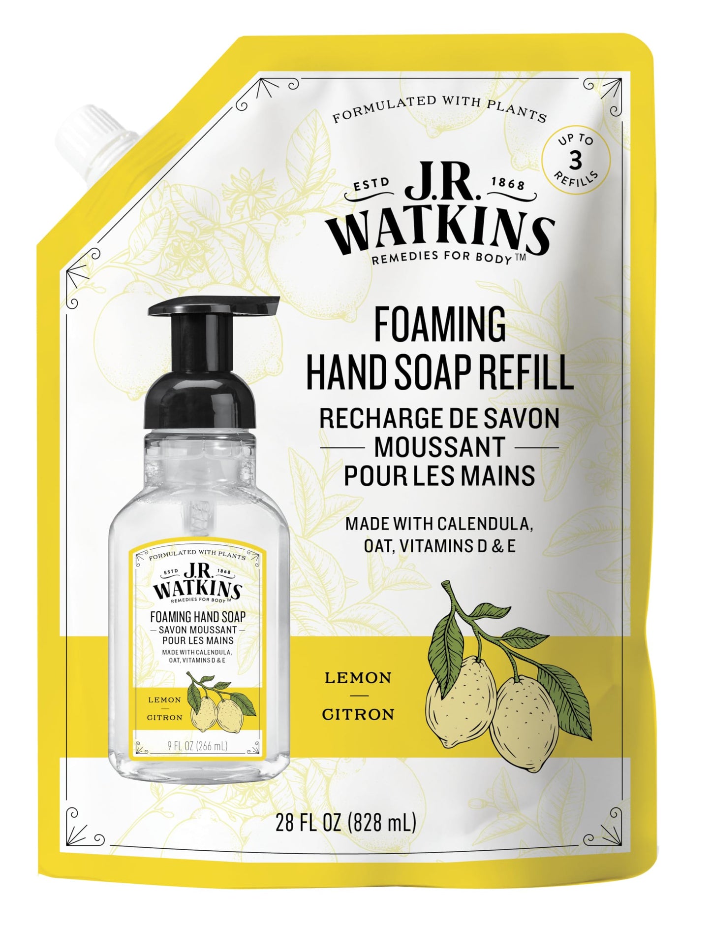J.R. Watkins Liquid Foaming Hand Soap Lemon Refill, Pack of 1 Beauty & Personal Care J.R. Watkins