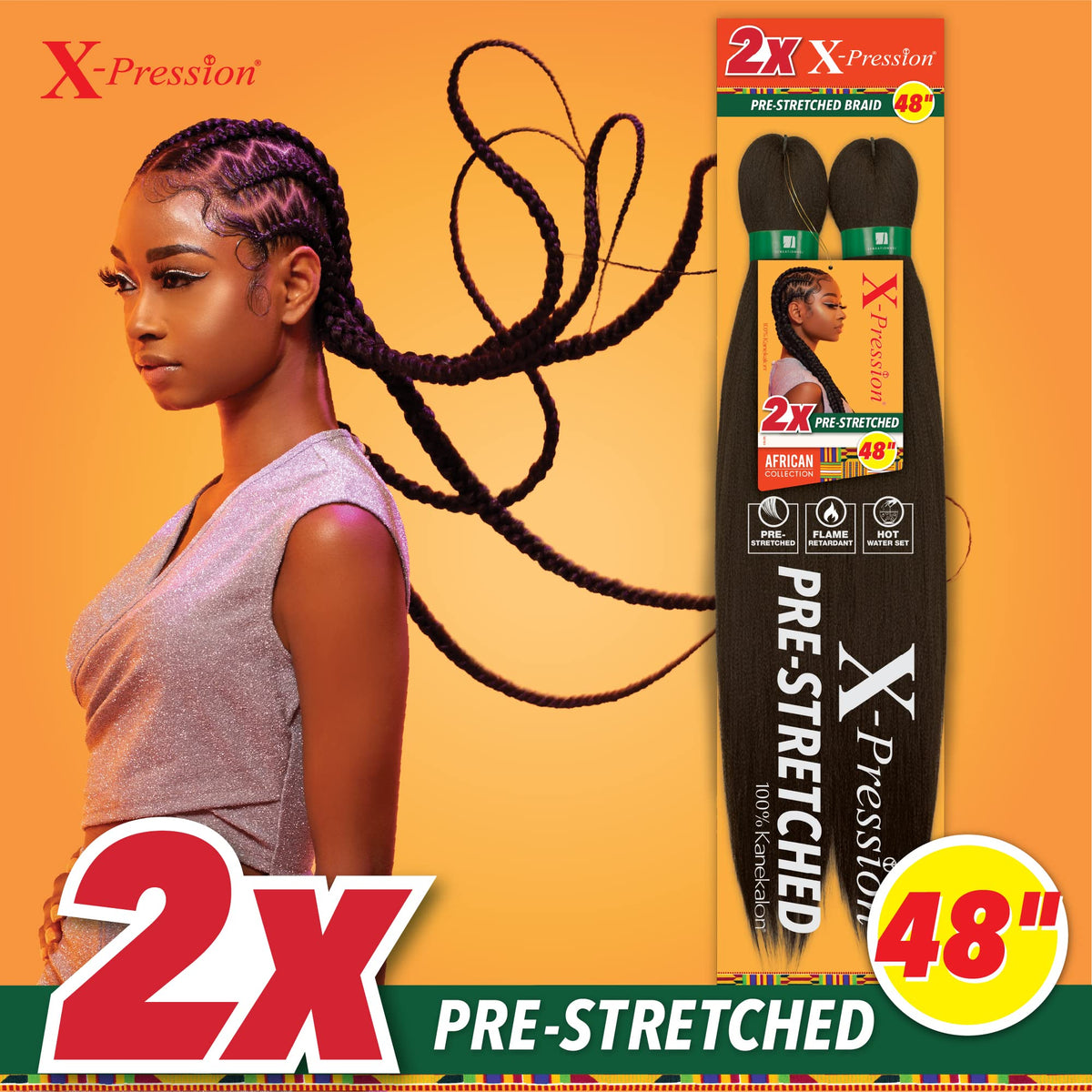 Sensationnel X-Pression Prestretched Braids-2X 48in,1pk 1 JETBLACK