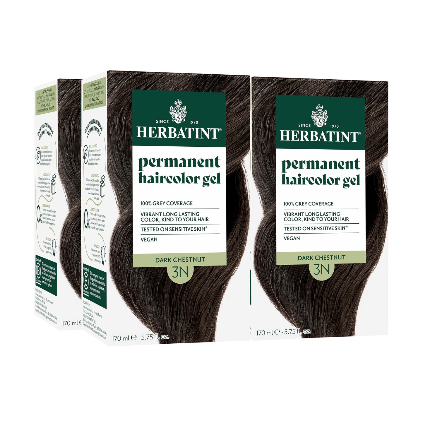 Herbatint Permanent Hair Dye - 3N Dark Chestnut - For Up To 100% Gray Coverage of Resistant Gray Hair - Ammonia-Free, Alcohol-Free & Vegan - Salon Beauty & Personal Care Herbatint
