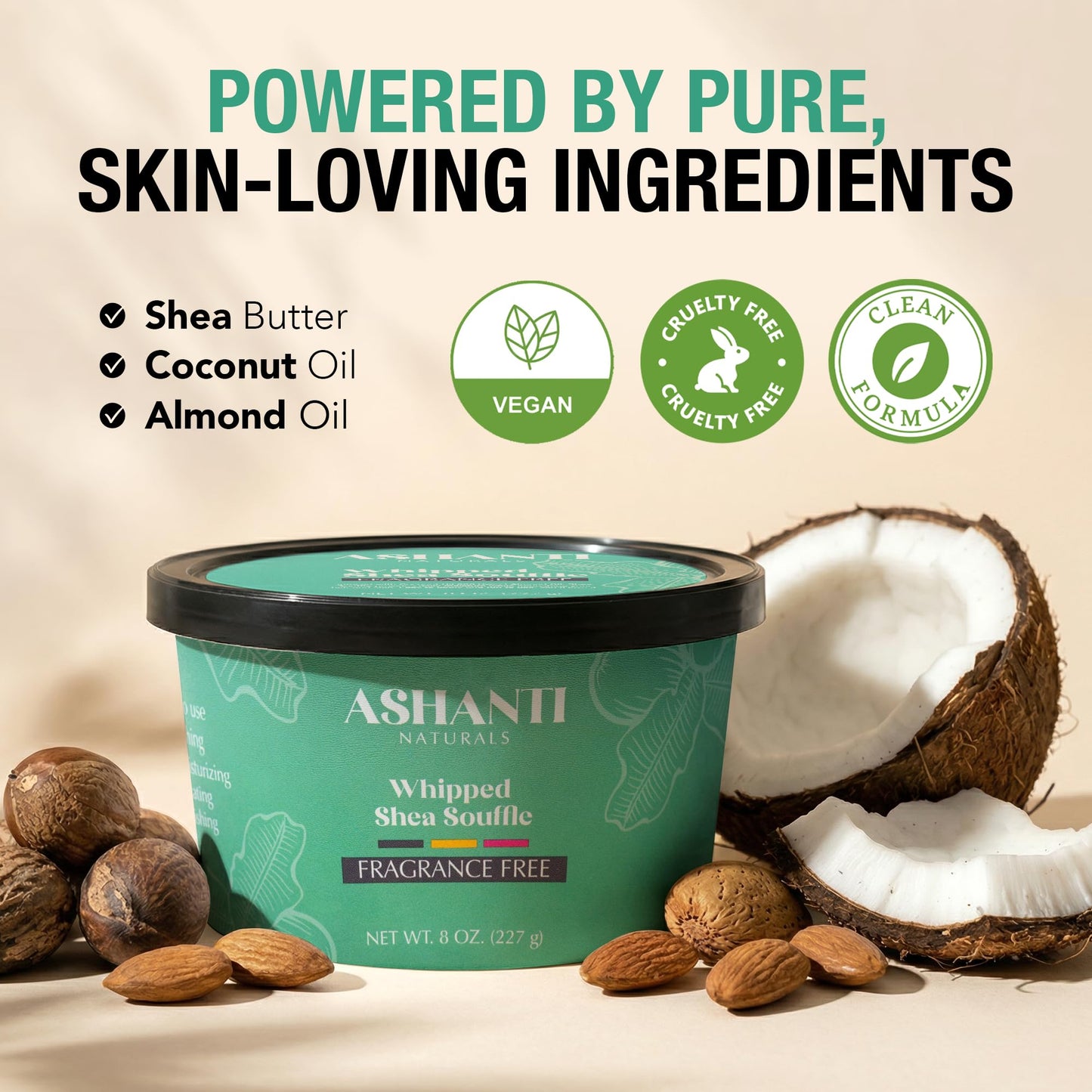 Ashanti Naturals Scented Whipped Shea Butter for Skin | African Body Butter for Women w/Coconut, Almond Oil(Fragrance Free Souffle, 8 oz) Beauty & Personal Care Ashanti Naturals