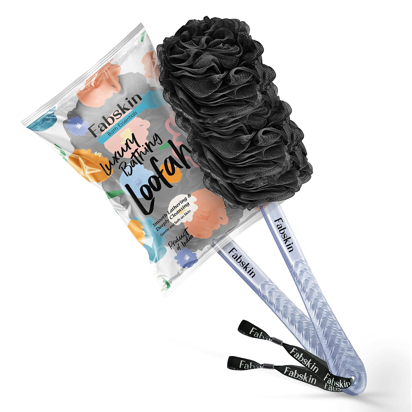 Fabskin Bath Body Brush Loofah For Men & Women With Long Handle - Body Bath Brush - Back Scrubber For Bathing - Made In India (Black) Beauty and Personal Care FABSKIN