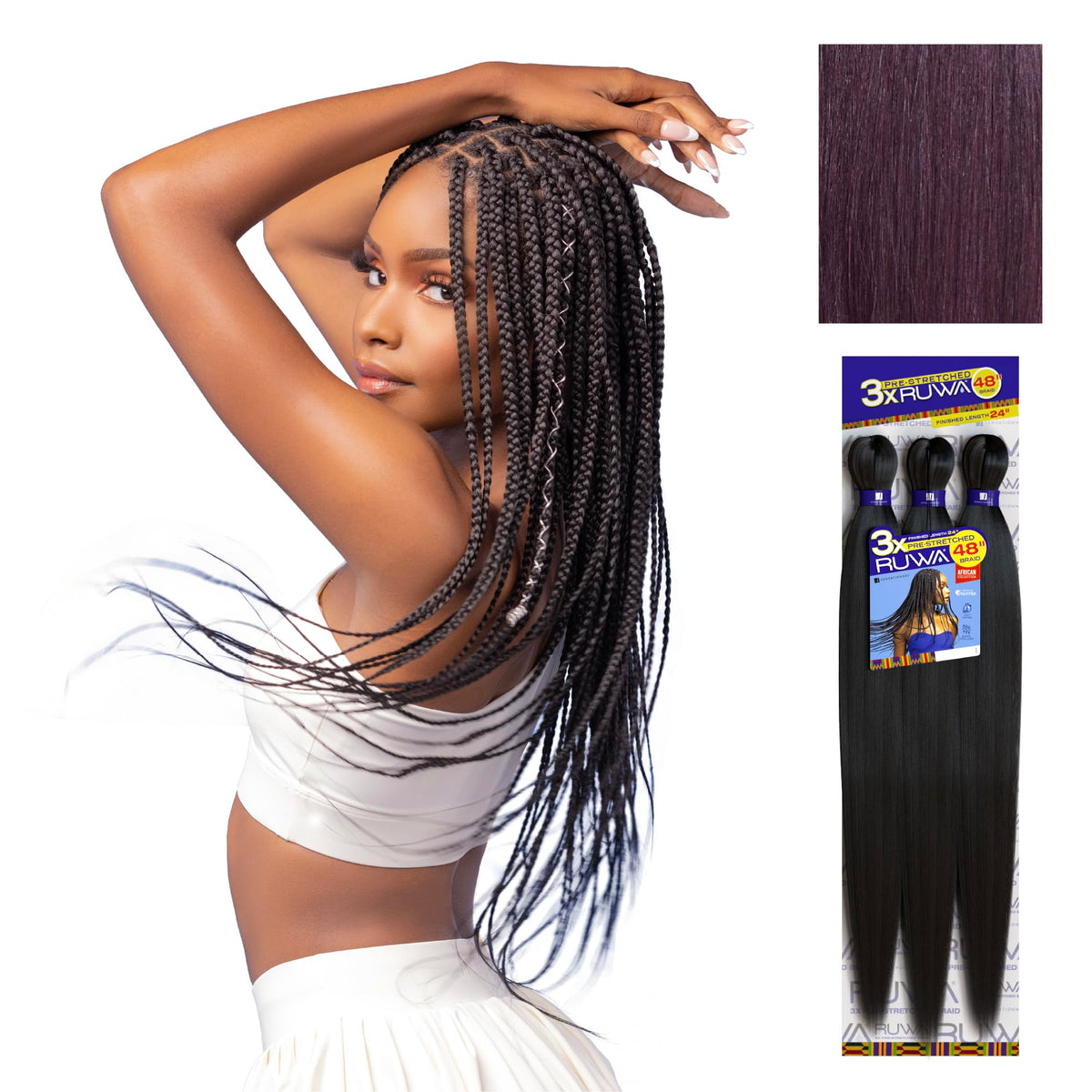 Sensationnel Ruwa Prestretched Braiding Hair-3X 48 Inch,5 pack 99J