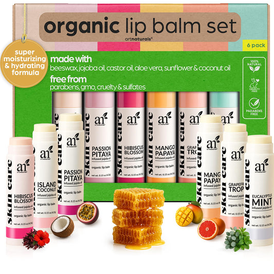 ArtNaturals Organic Beeswax Lip Balm Gift Set - Assorted Flavors with Aloe, Coconut & Jojoba Oils Beauty & Personal Care Artnaturals