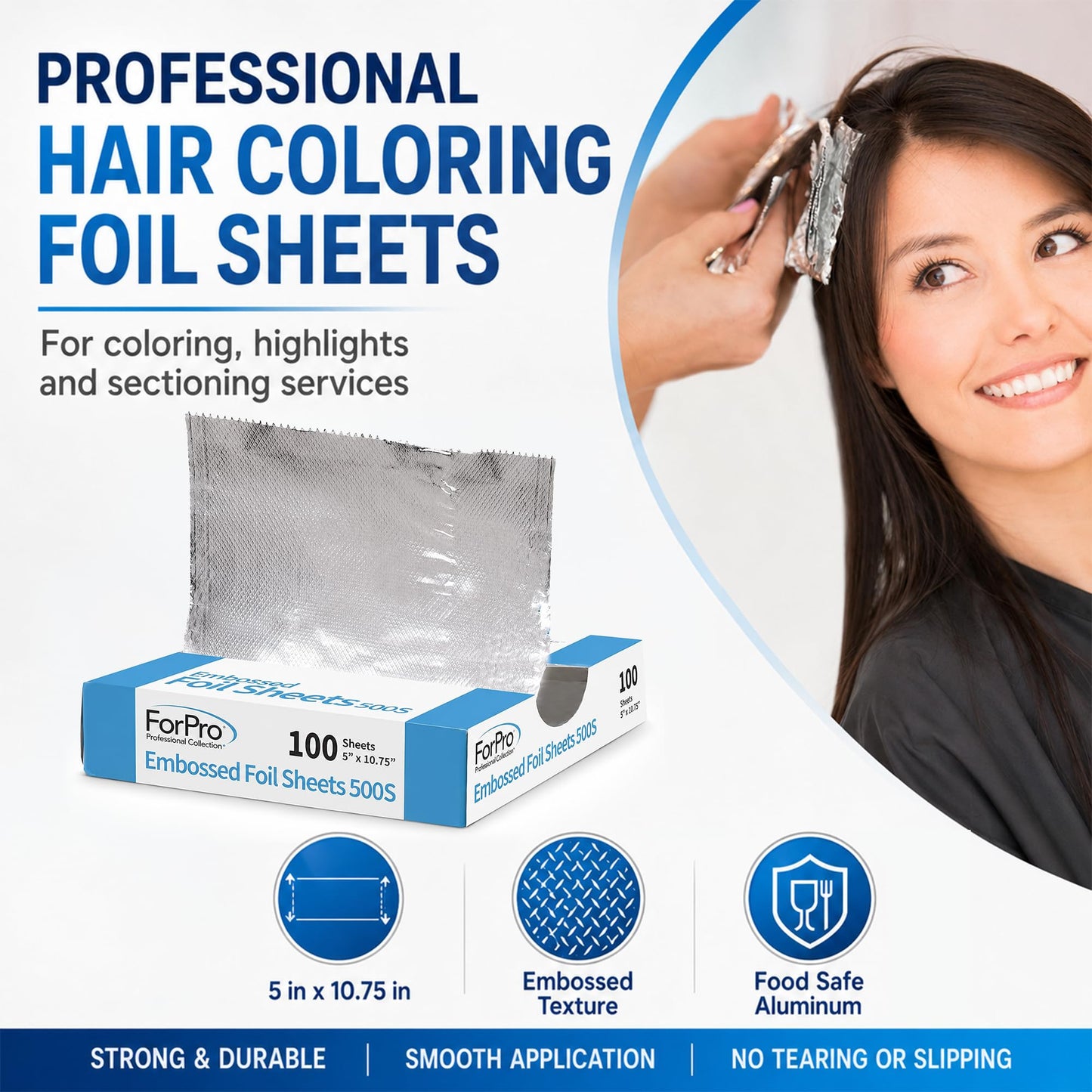 ForPro Professional Embossed Pop-Up Hair Foil Sheets for Salon Hair Color & Highlights, Pre-Cut Aluminum Foils, Non-Slip Embossed Texture, 5" W x Beauty & Personal Care ForPro Professional Collection