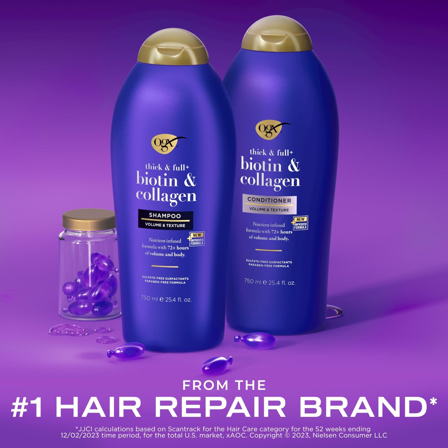 OGX Shampoo and Conditioner Set, Thick and Full + Biotin and Collagen, Purple, Helps Thicken and Texturize Hair, Ideal for Flat to Medium Volume Hair Beauty & Personal Care OGX
