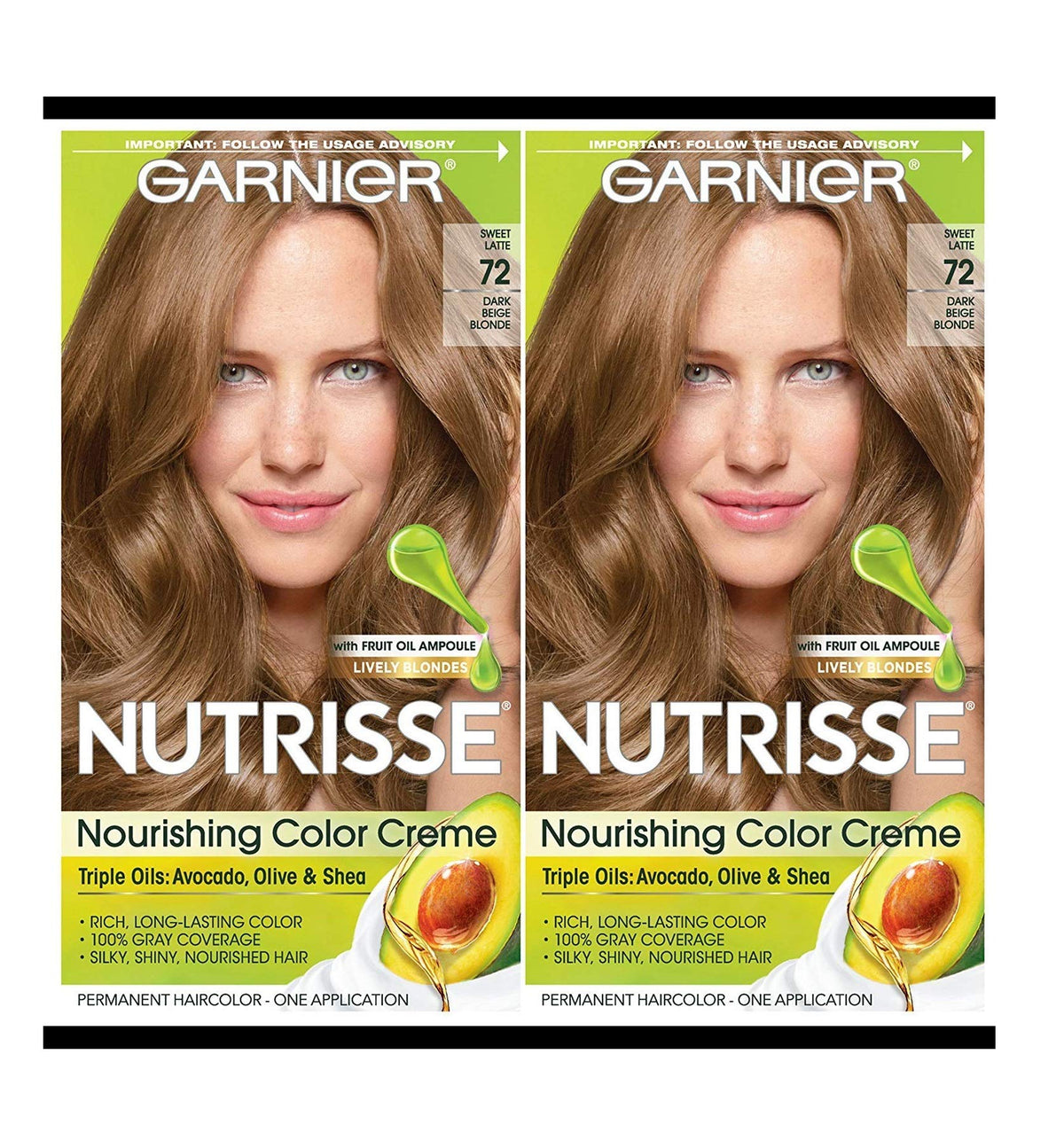 Garnier Hair Color Nutrisse Nourishing Creme, 72 Dark Beige Blonde (Sweet Latte) Permanent Hair Dye, 2 Count (Packaging May Vary)
